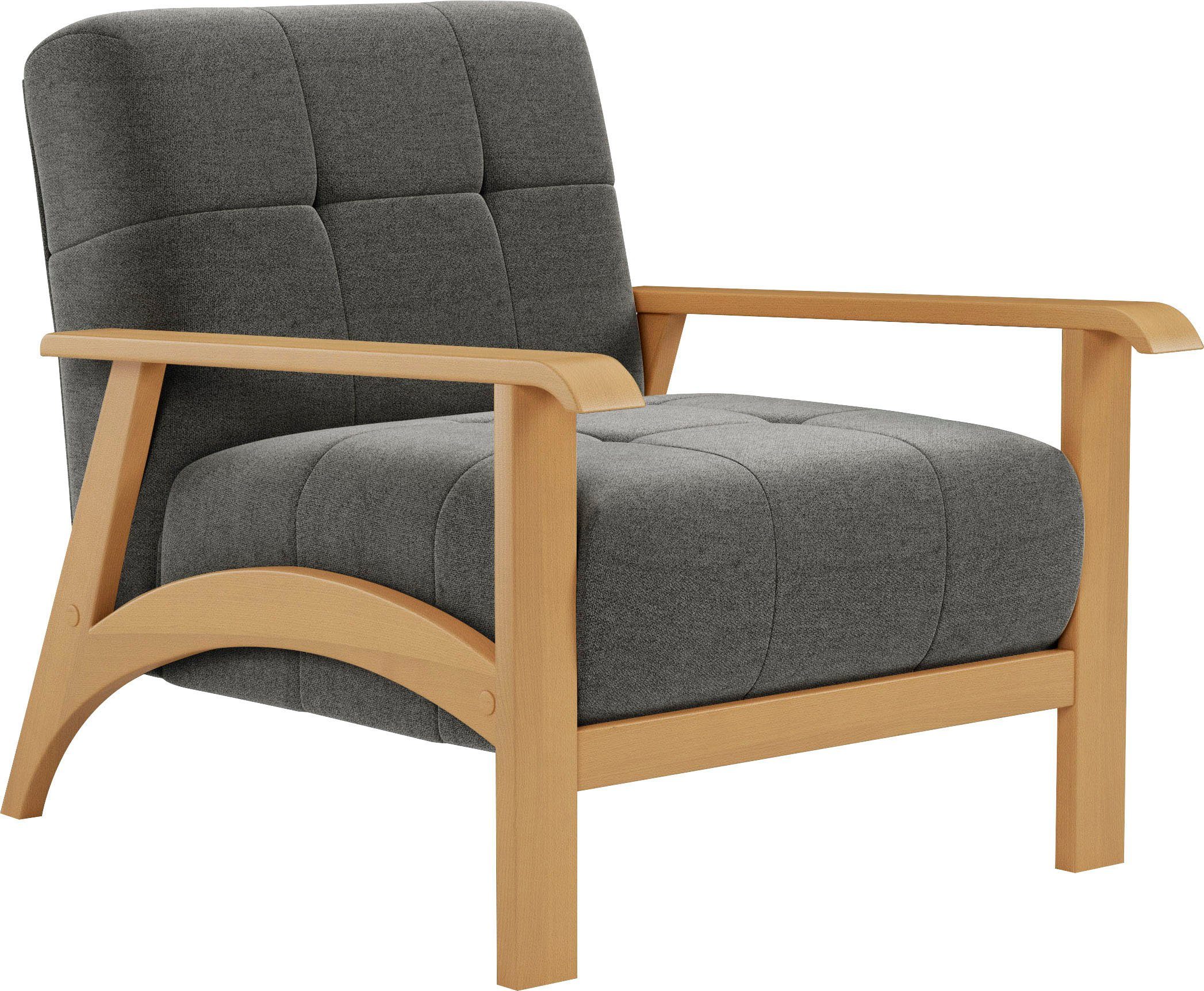 sit&more Fauteuil Billund Armleuningen van eikenkleurig beukenhout, verschillende bekledingen en kleuren