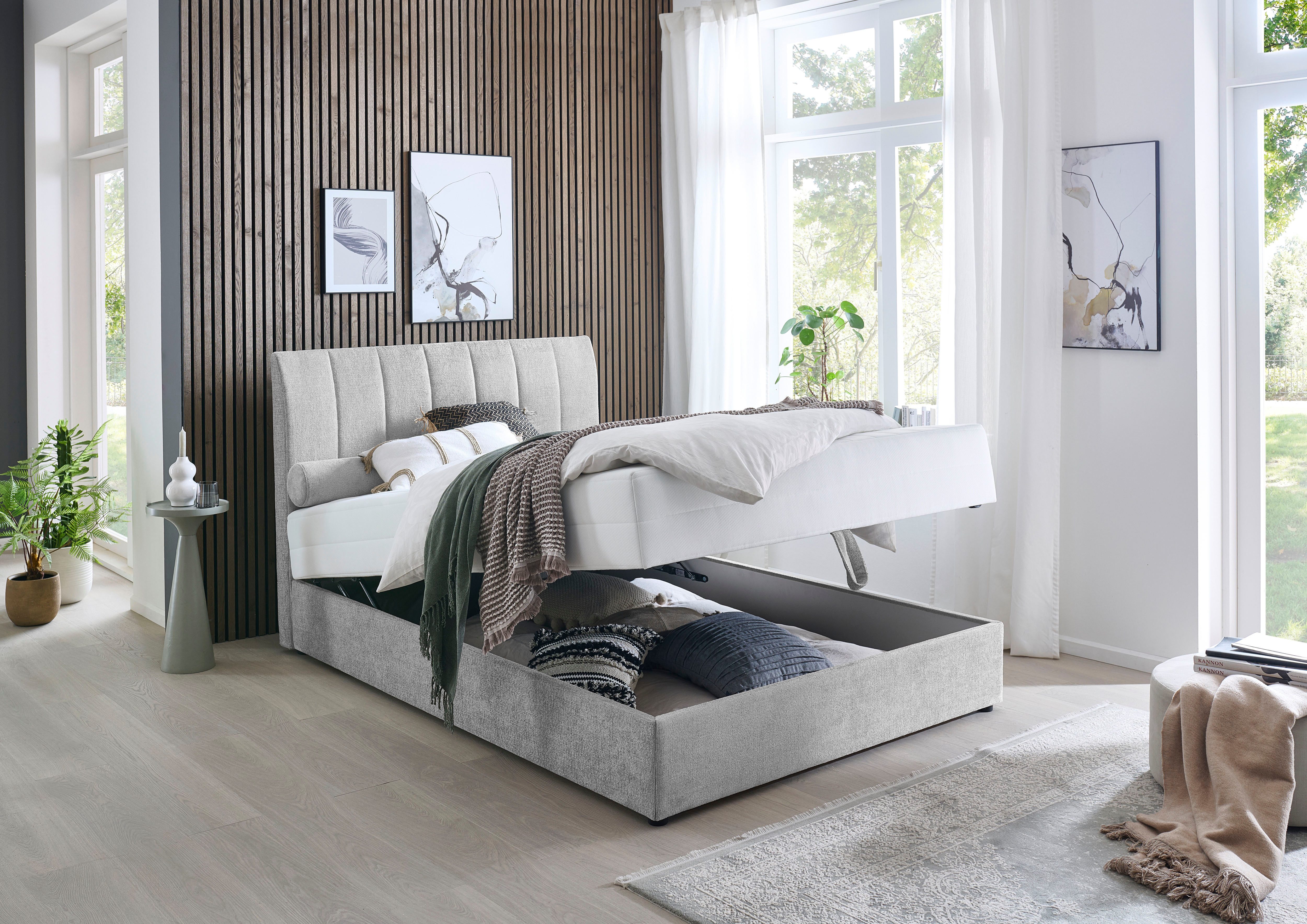 ATLANTIC home collection Boxspring ALISIA Met pocketvering, bedlade en kussenrol in originele bekleding