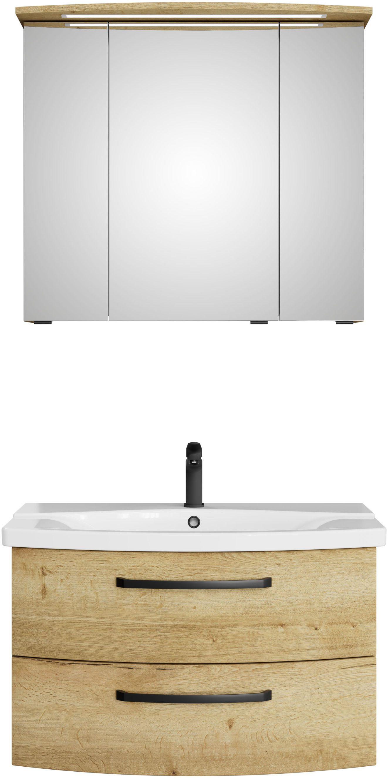 Saphir Badmeubelset Serie 4010 2-delig keramische wastafel met LED-spiegelkast Badkamer set 84 cm breed, incl. deurdemper, 3 deuren, 2 lades (set)