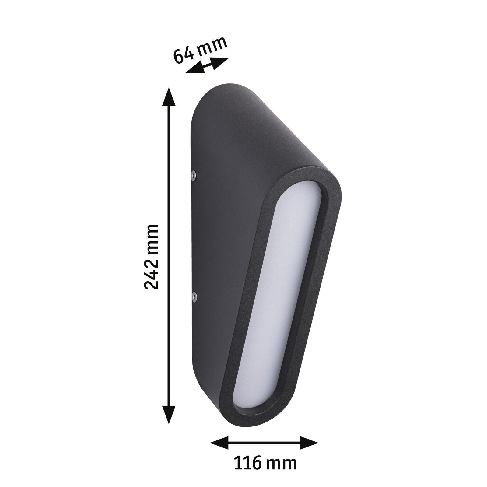 Paulmann Led-wandlamp voor buiten Cliff IP44 64x116mm 3000K 9,5W 300lm 230V antraciet aluminium (1 stuk)