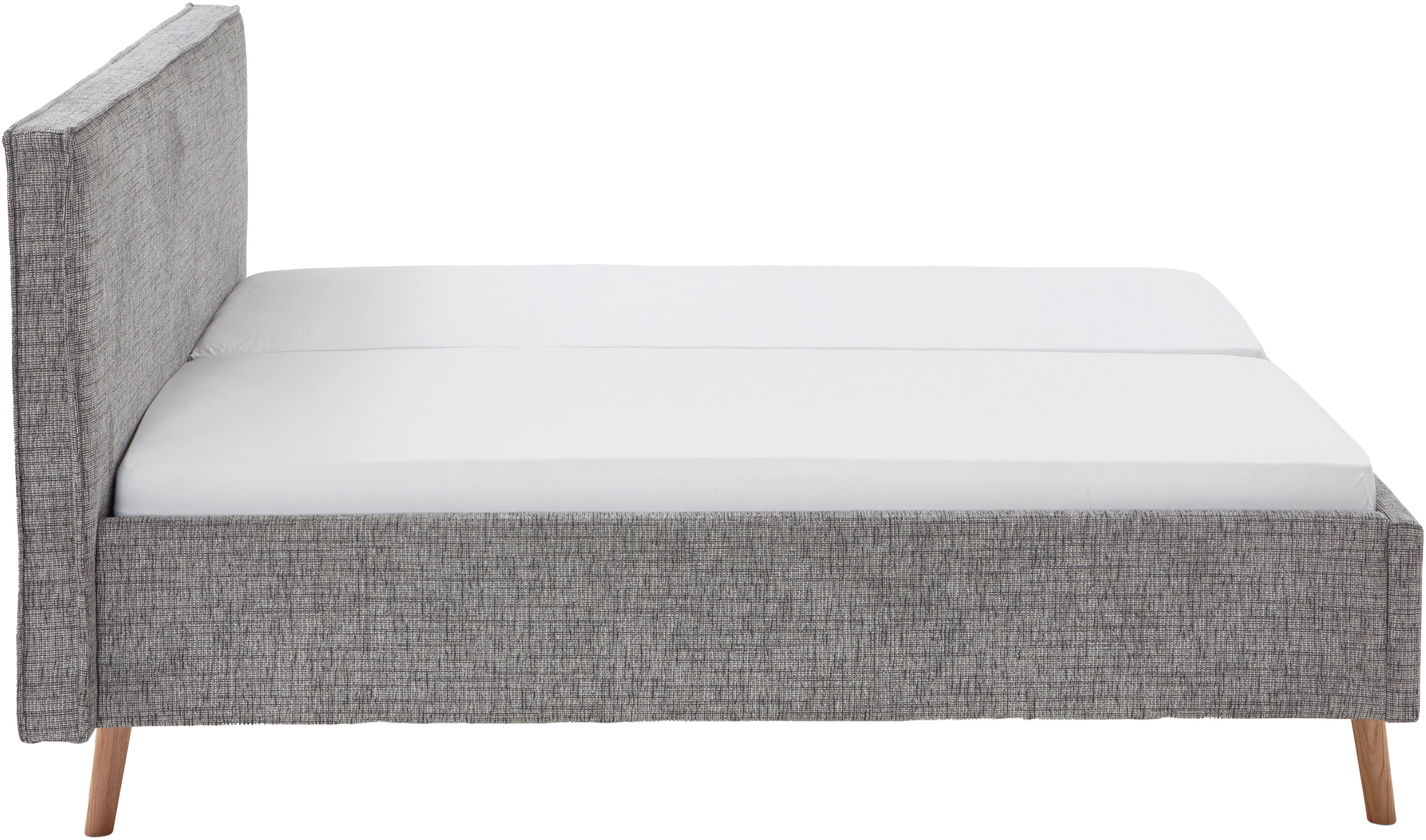 meise.möbel Gestoffeerd bed Riva met eikenkleurige houten poten, naar keuze met bedkist en lattenbodem