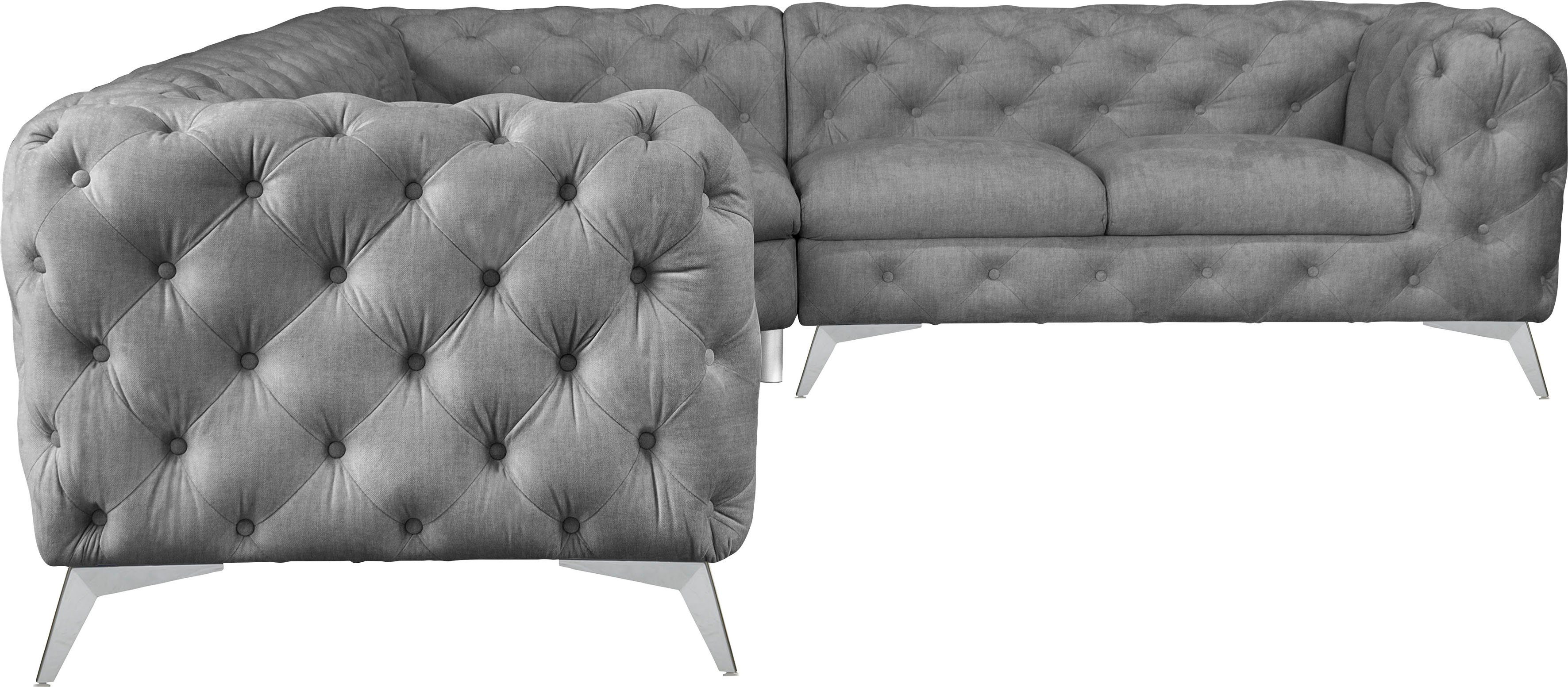 Leonique Chesterfield-bank Glynis L-vorm luxueuze capitonnage, moderne chesterfield look, kleur van de poten ter keuze