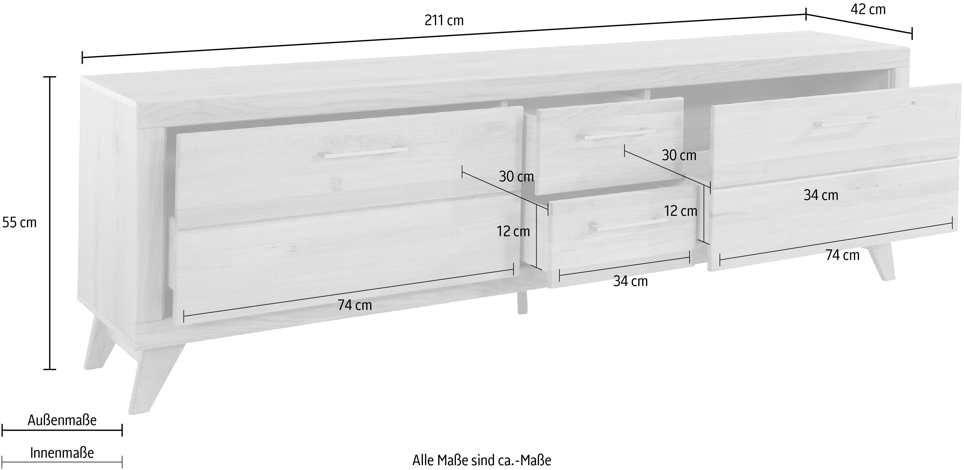VOGL Möbelfabrik Tv-meubel 1237 Massief houten front, breedte ca. 211 cm, met soft-close functie