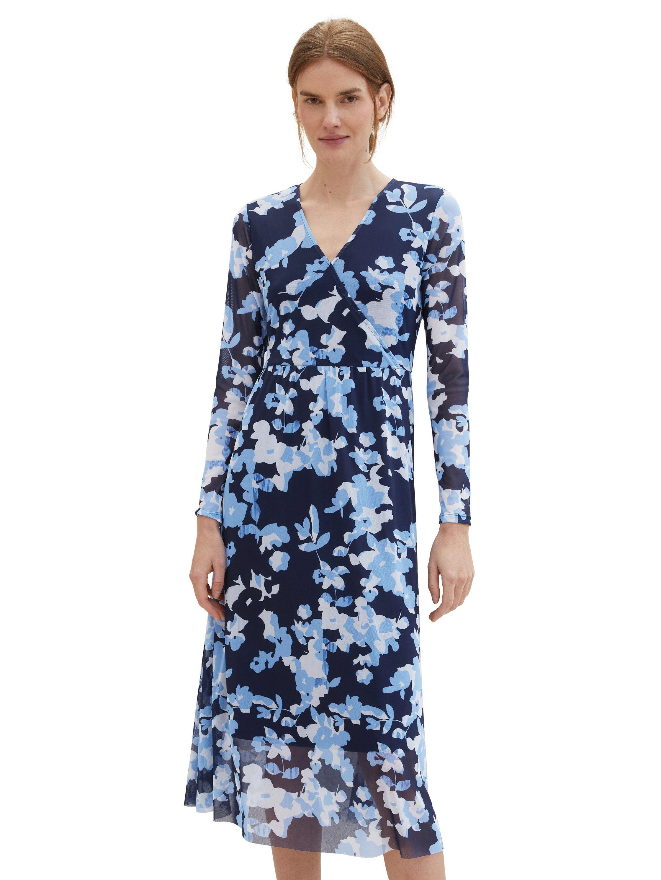 Tom Tailor Midi-jurk met bloempatroon en v-halslijn dames midi-jurken maat 36 blauw