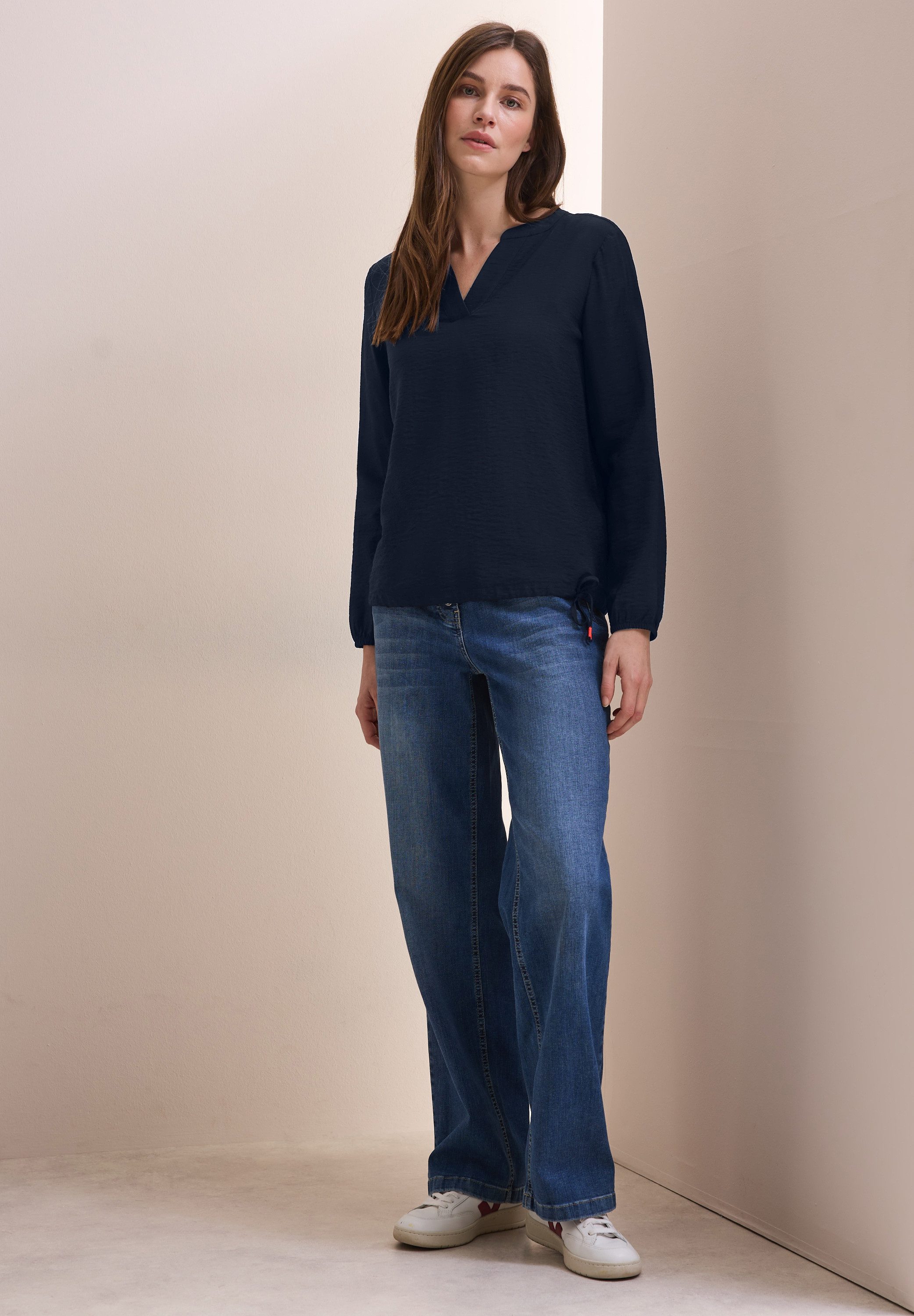 Cecil Blouse met lange mouwen met een rijgkoord bij de zoom