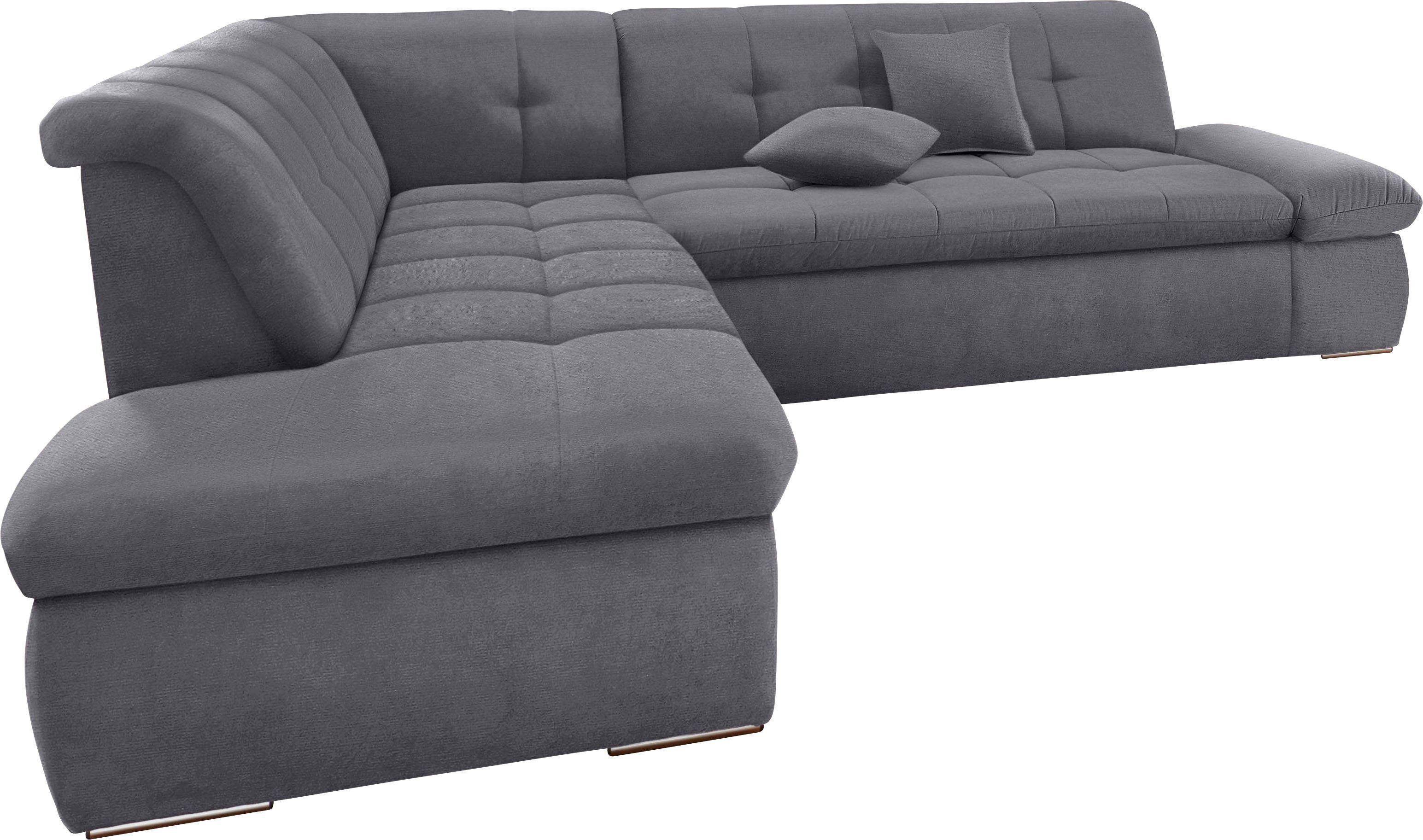 DOMO collection Hoekbank NMoric incl. decoratiekussen B/D/H: 273/216/80 cm L-vorm Ottoman aan uiteinde, optioneel met slaapbank functie en verstelling armleuning