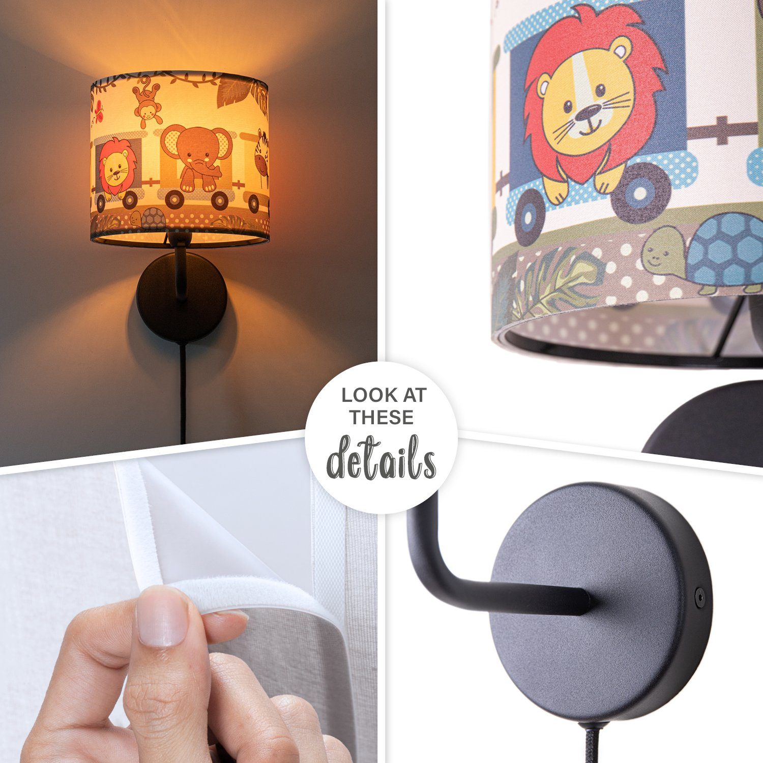 Paco Home Wandlamp Diamond 635 Kinderlamp binnen met âˆ…18cm zoo dieren trek kabellengte 3m E14