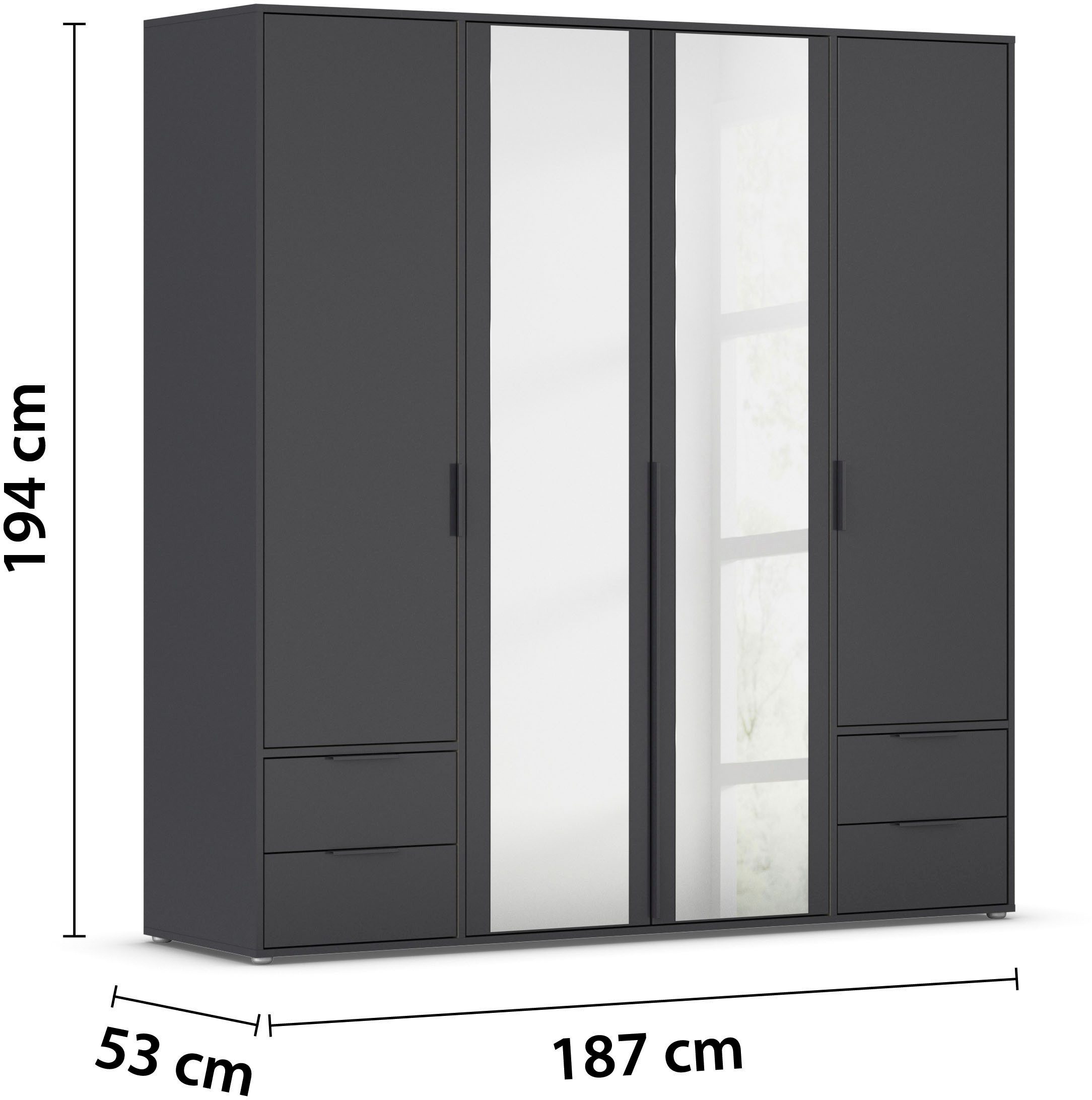 rauch Draaideurkast Kledingkast Kast Garderobe Wasmand NAGATA met Spiegel und schubladen sowie stangengriffen topseller made in germany