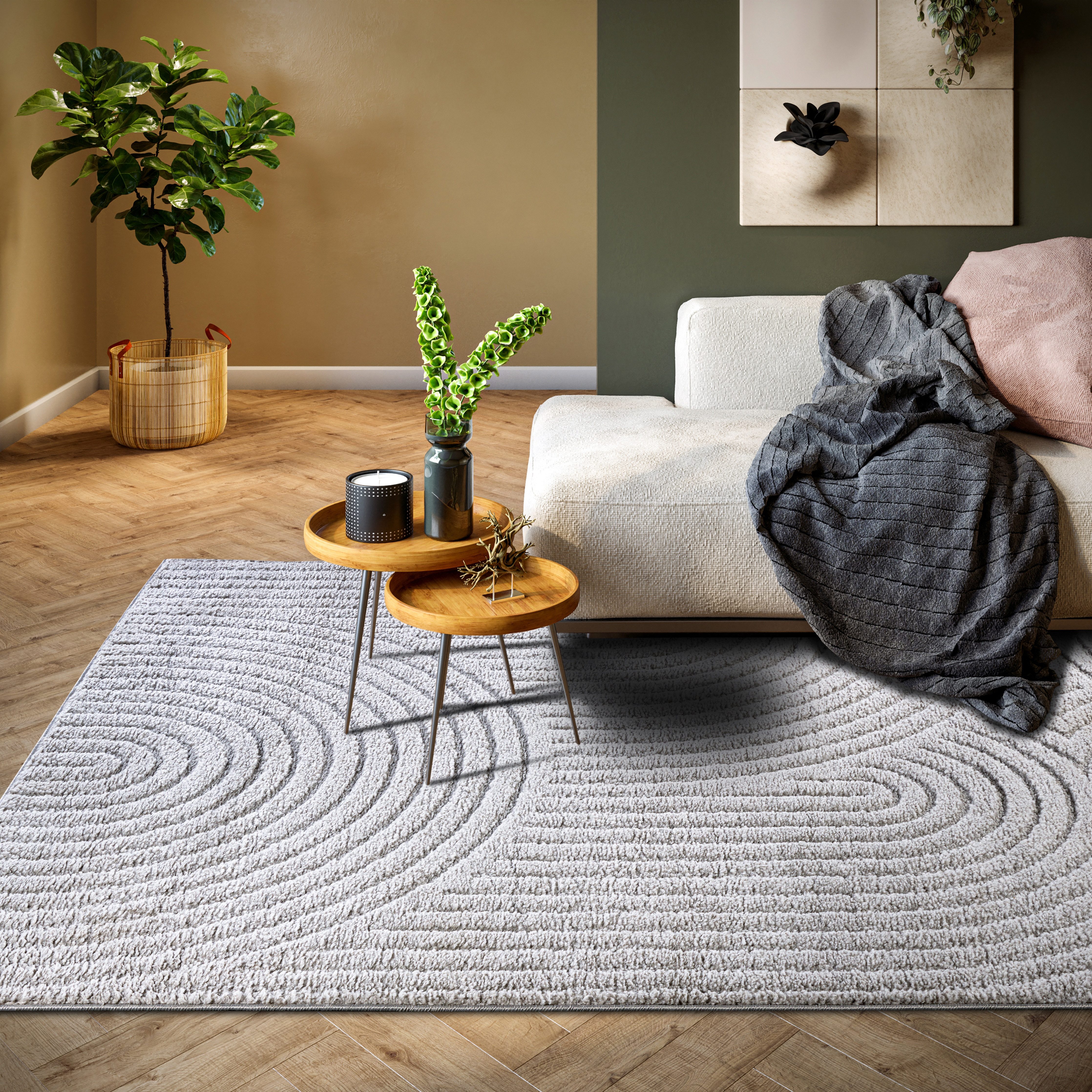 ELLE DECORATION Design-vloerkleed Cosy Panglao, ook als rond tapijt verkrijgbaar uni laagpolig, hoog-laag structuur, modern, scandi, boho, woonkamer
