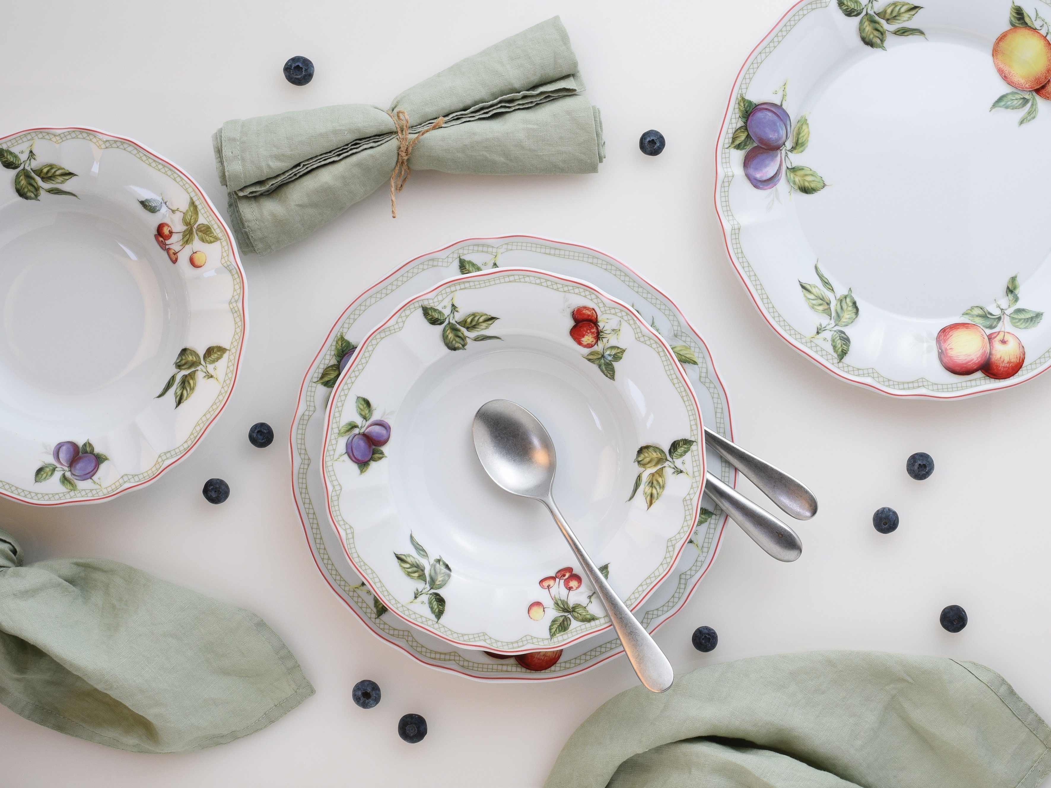 CreaTable Eetservies Borden set, servies set Flora Orchard Servies, fruitdecor, 12 delen, voor 6 personen (set, 12-delig)