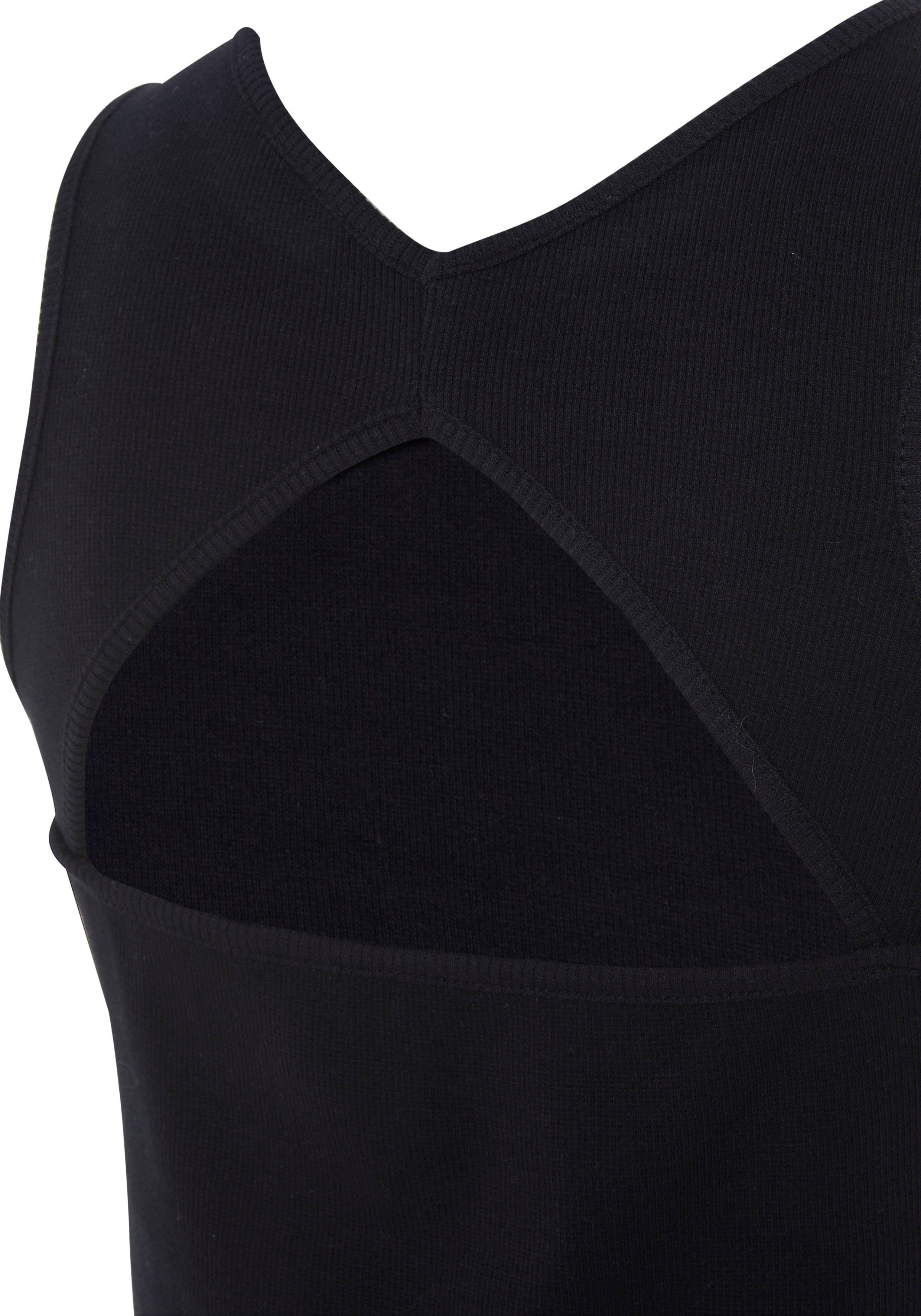 s.Oliver RED LABEL Beachwear Geribde tanktop met cut-outs op de rug, sportief dametop van elastisch katoen