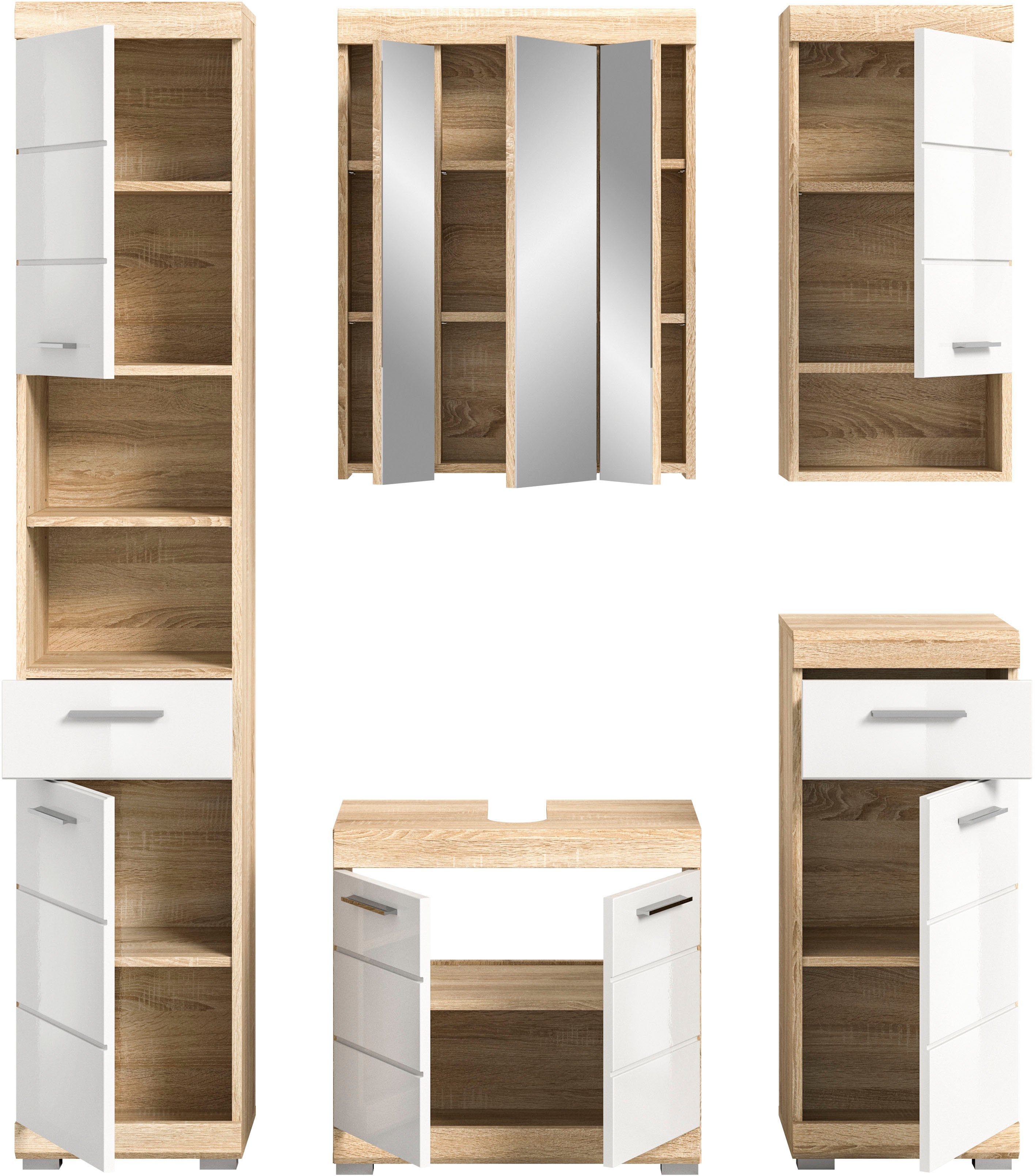 INOSIGN Badkamerserie Siena, 5-delig, bestaande uit: Hoge kast, WBU, spiegelkast, onderkast, hangkast (set, 5 stuks)