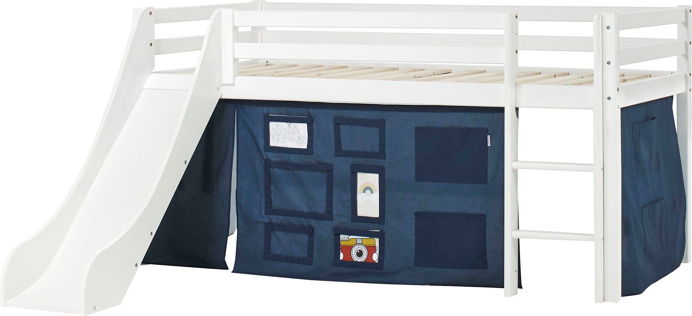 Hoppekids Hoogslaper "Creator Orion Blue" Glijbaan & gordijn blauw en veel keus hoogslapers blauw