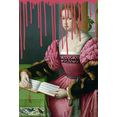 queence artprint op acrylglas vrouw met boek roze