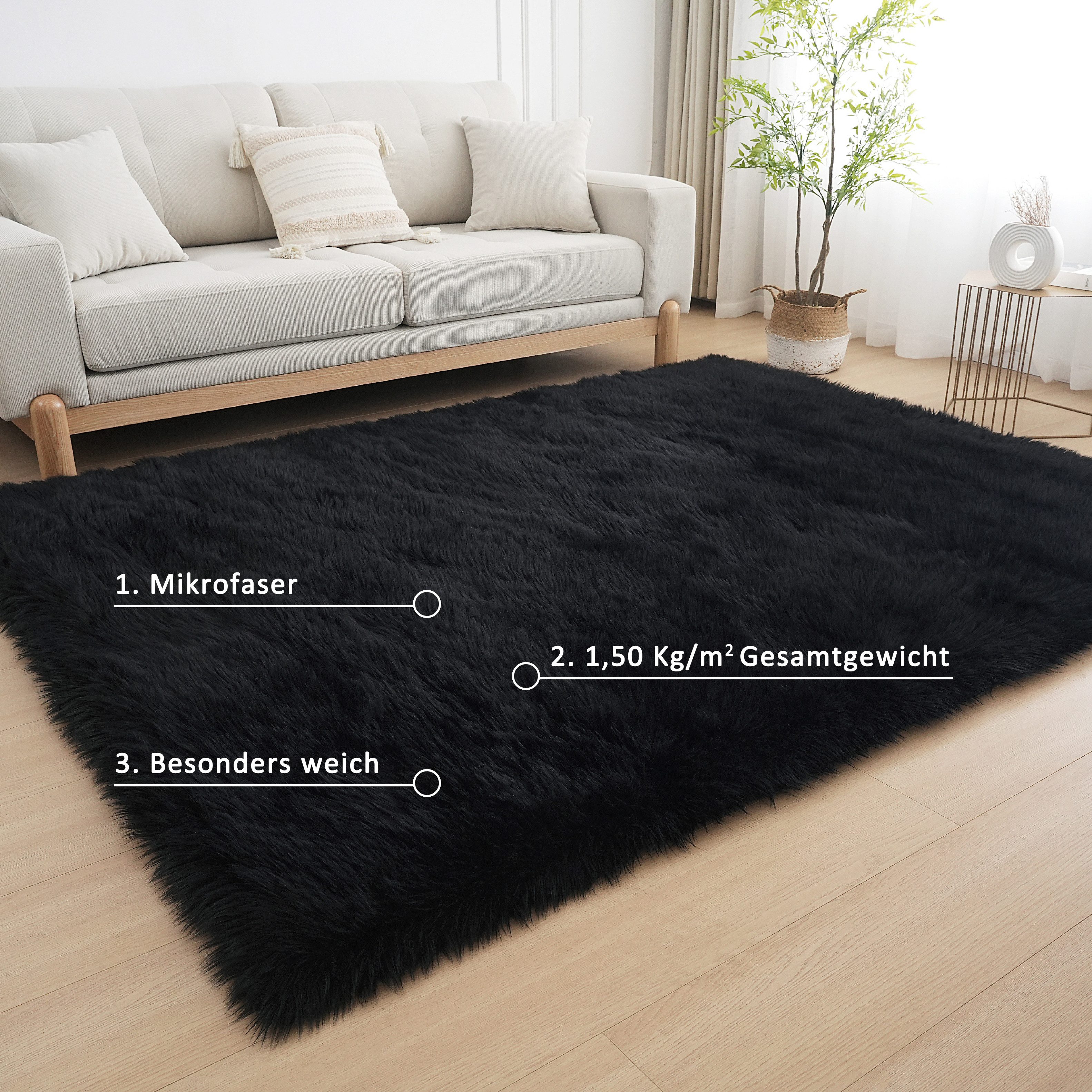 my home Vachtvloerkleed Dena, hoogpolige vloerkleden, behaaglijk zacht Imitatiebont, unikleur, woonkamer, slaapkamer, eetkamer