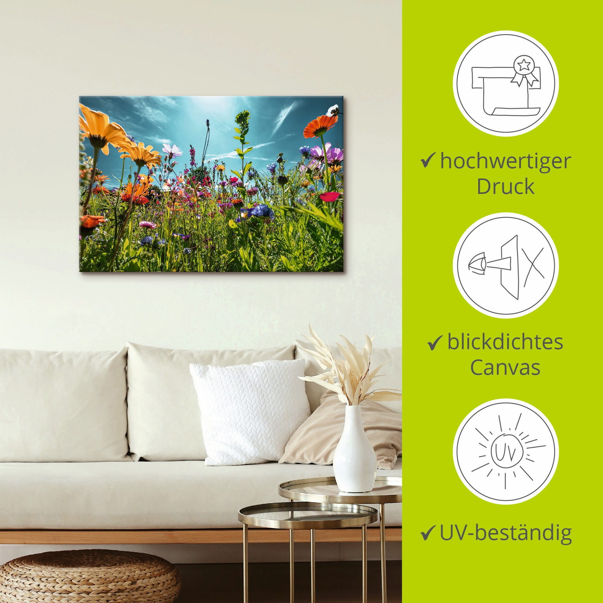 Artland Artprint Kleurrijk bloemenveld als artprint van aluminium, artprint voor buiten, artprint op linnen, poster, muursticker