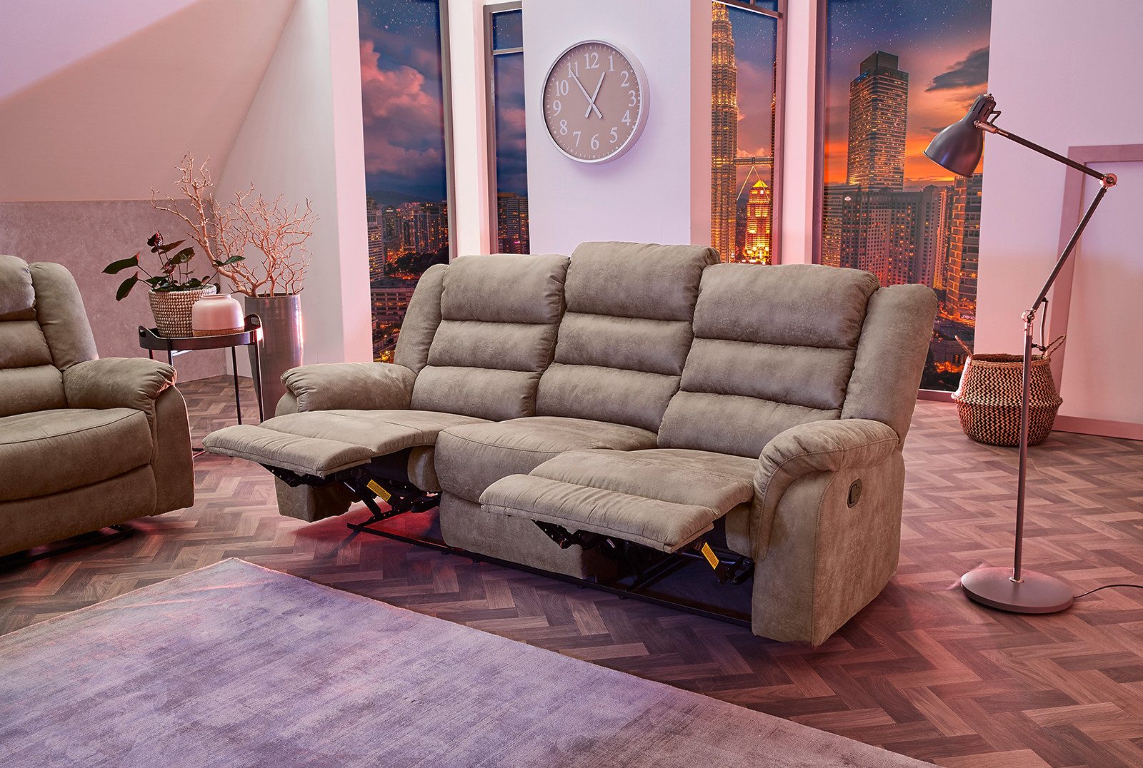 Jockenhöfer Gruppe 3-zitsbank Cleveland Met ligfunctie door halfautomatische relaxfunctie, verend systeem-bekleding