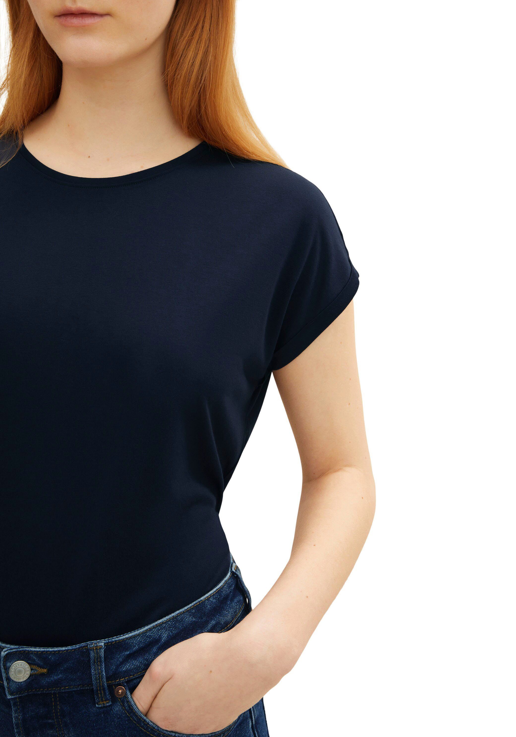 Tom Tailor Denim Shirt met ronde hals met mouwomslagen