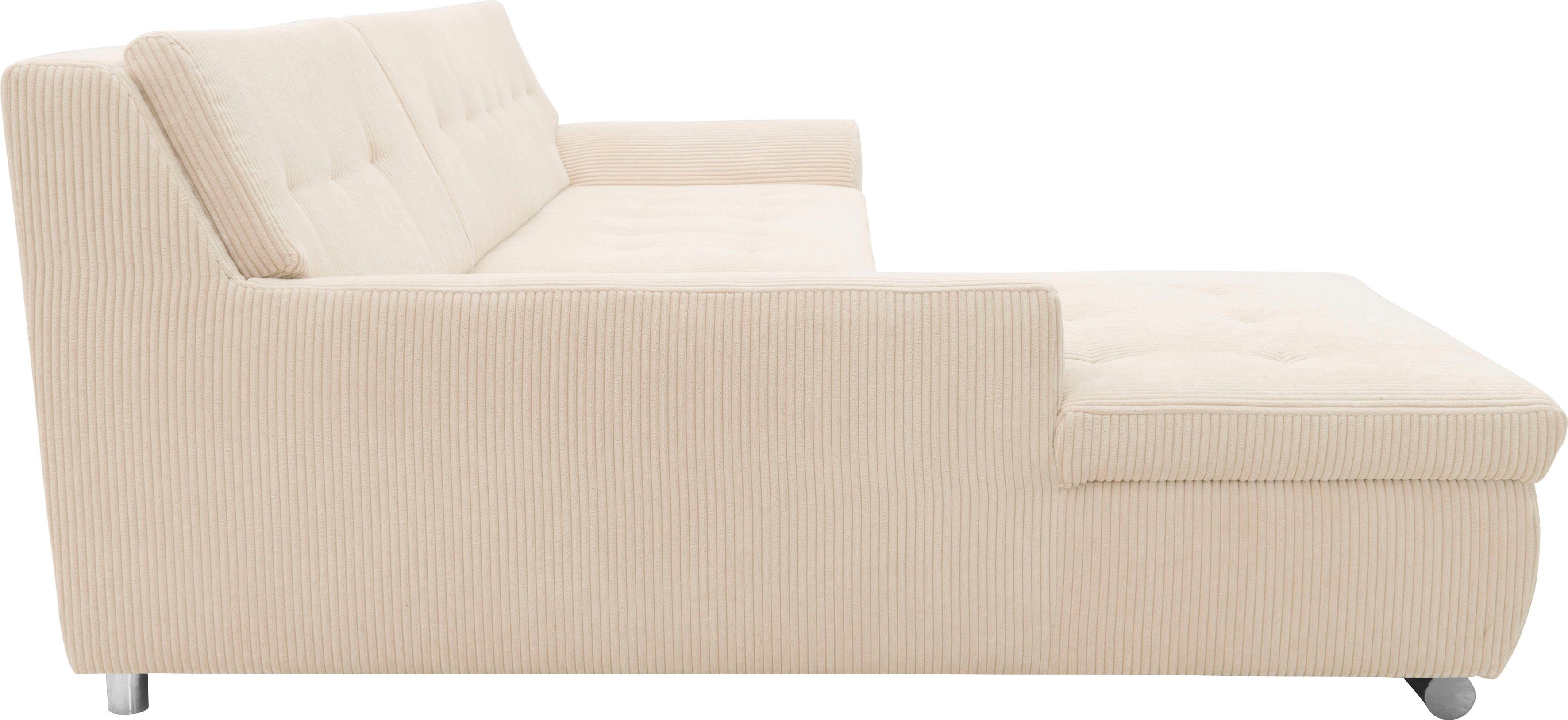 DOMO collection Hoekbank Treviso veel bekledingen, ook in cord, L-vorm, B/D/H: 267/80/83 cm optioneel met slaapbank functie, incl. sierkussens, hoogwaardig doorgestikt patroon