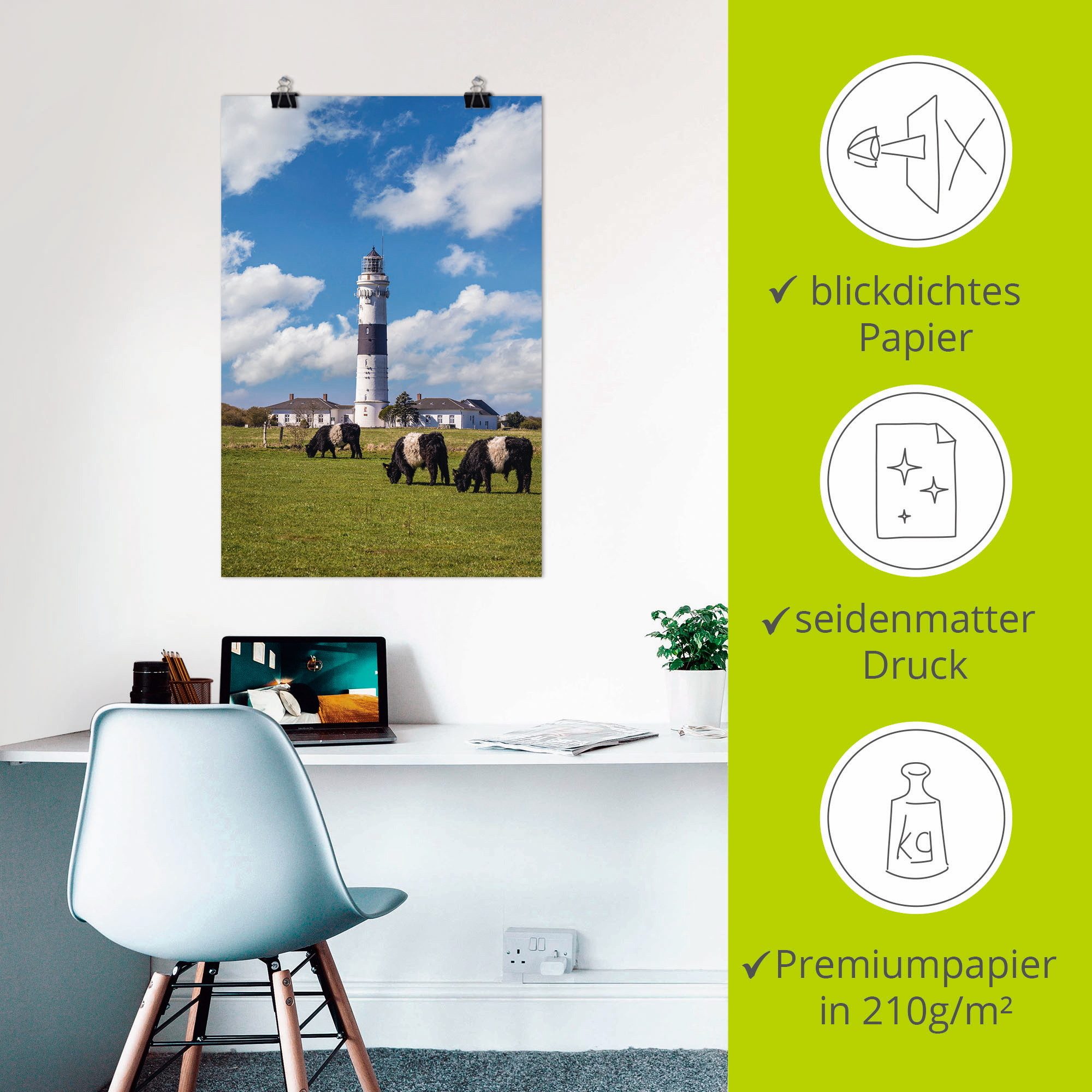 Artland Artprint Vuurtoren Langer Christian Kampen Sylt als artprint van aluminium, artprint voor buiten, poster in diverse formaten