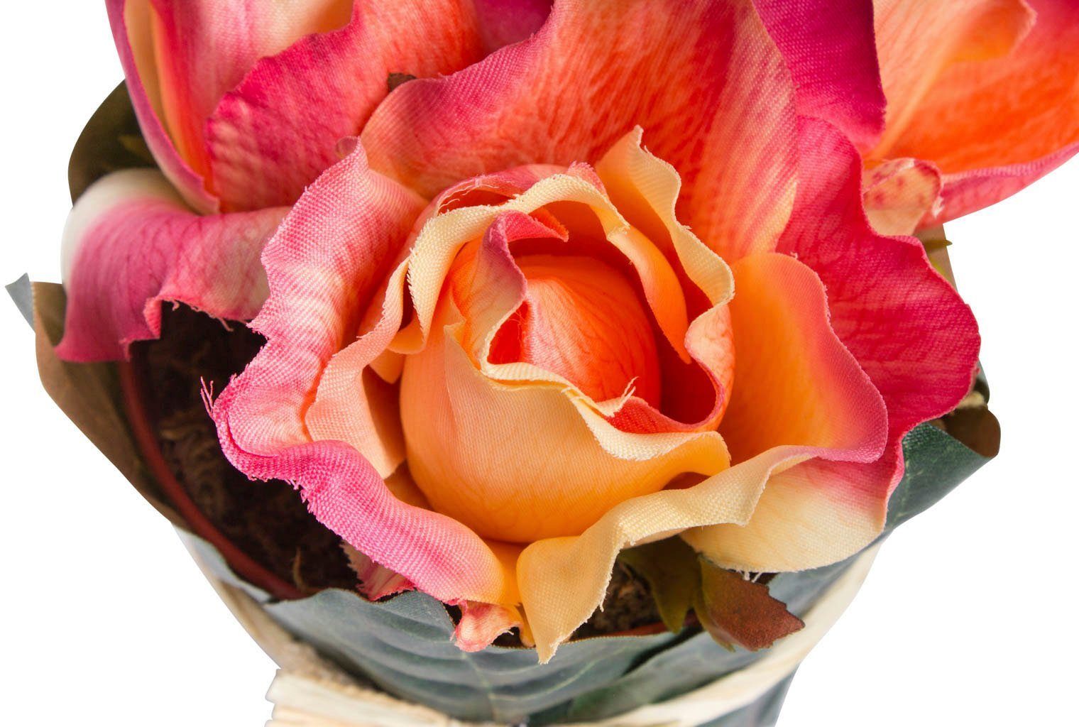 Botanic-Haus Kunstbloem Rozenarrangement groot met bladeren omwikkeld (1 stuk)