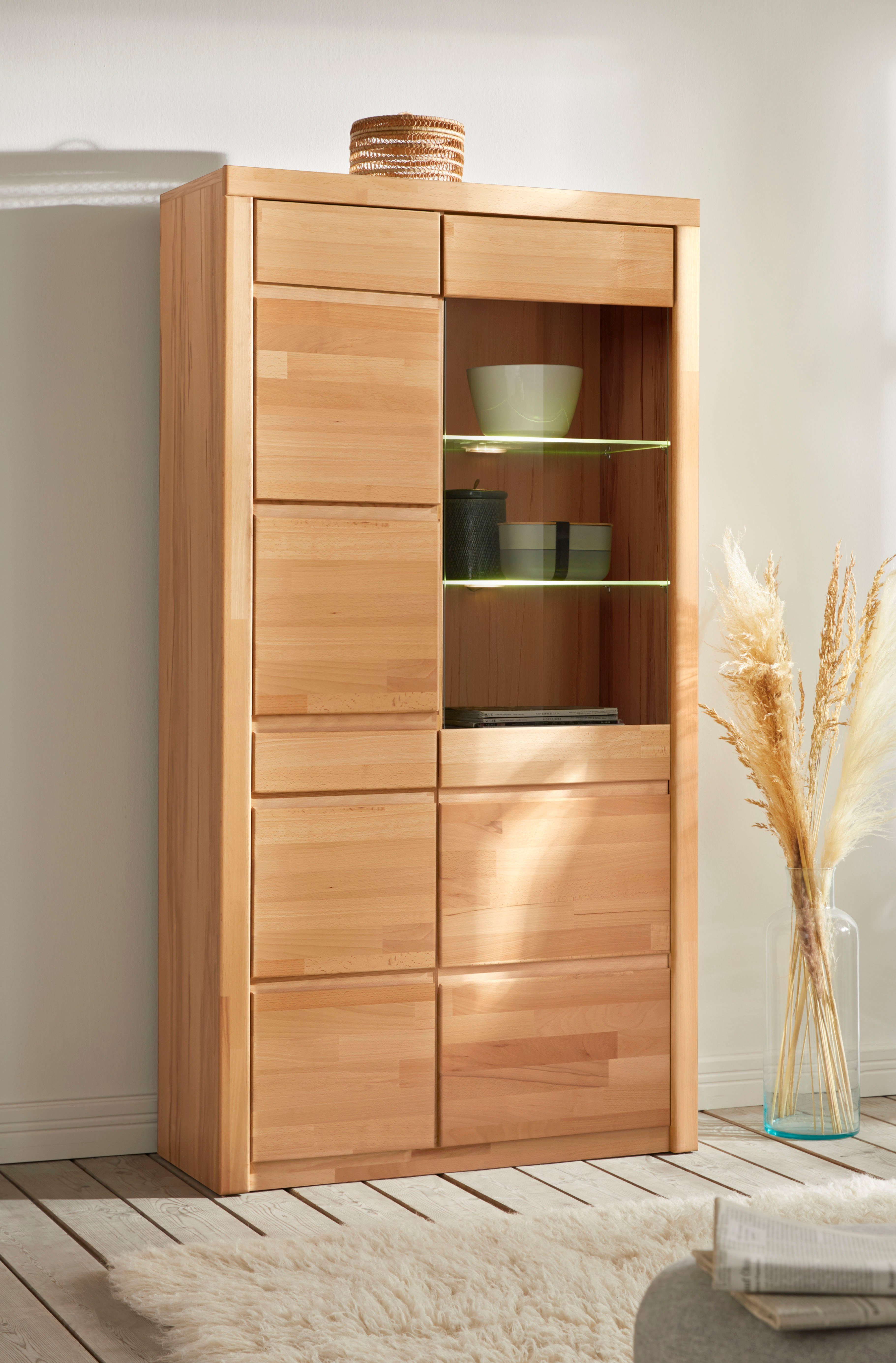 Home affaire Vitrinekast Silkeborg gedeeltelijk massief, mooie greeploze look