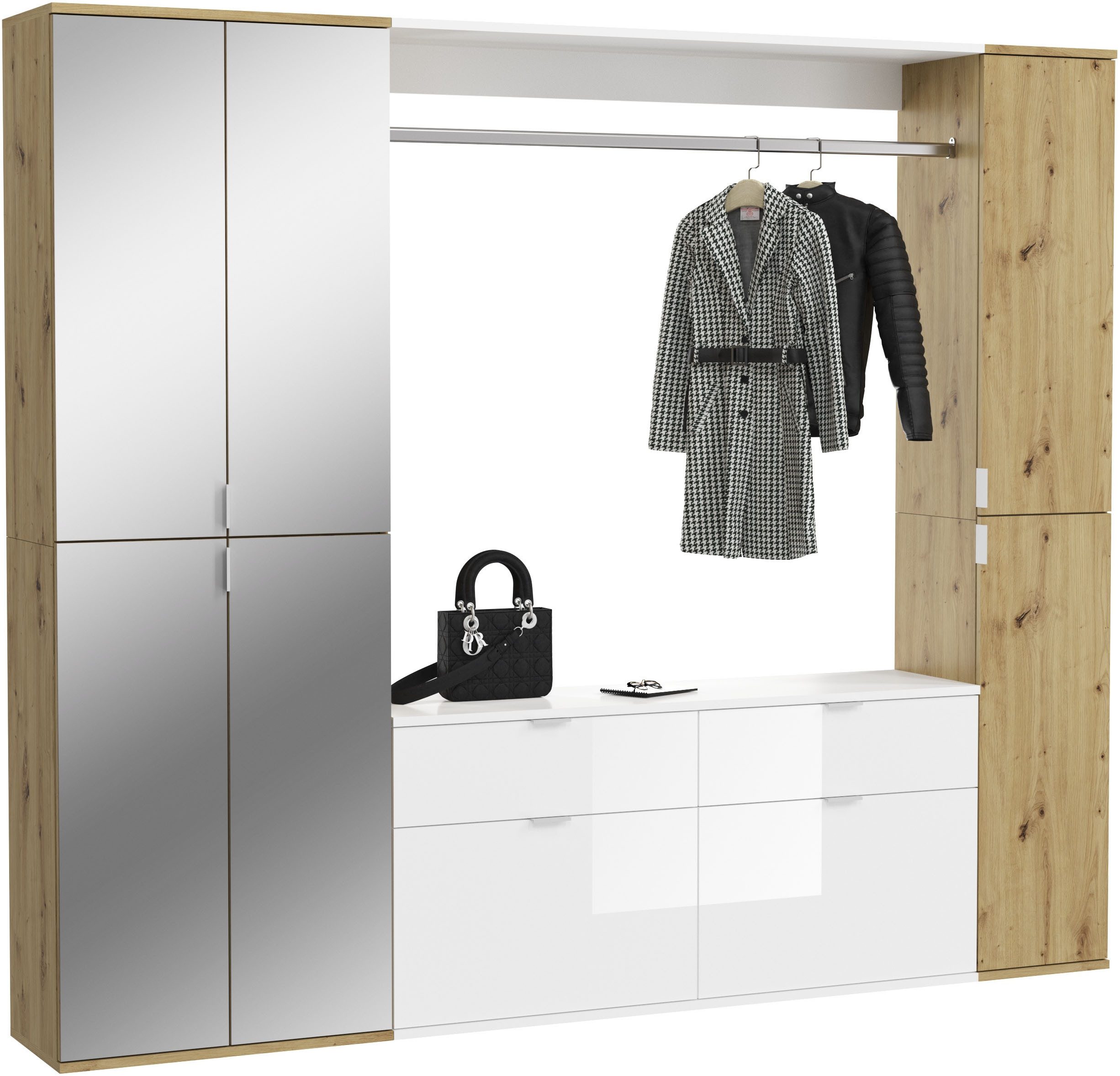 INOSIGN Halmeubelset Trondheim, Breedte 212 cm, 5-delig, bestaande uit: 2x garderobekast, 1 commode, 1 kledingstang, 1 legplank (set, 4-delig)