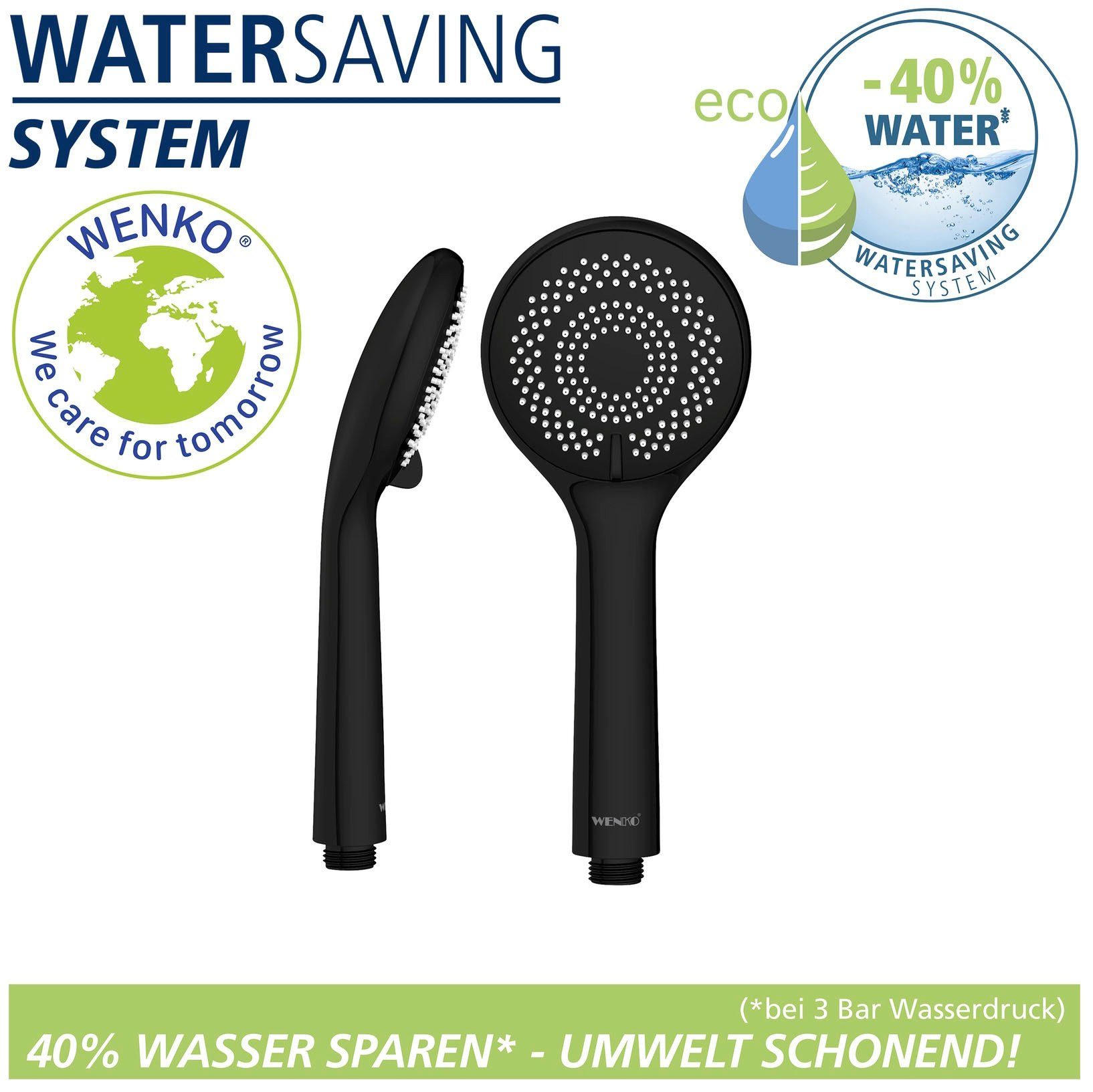 WENKO Handsproeier Watersaving Mat zwart, Ø 9,5 cm (1-delig)