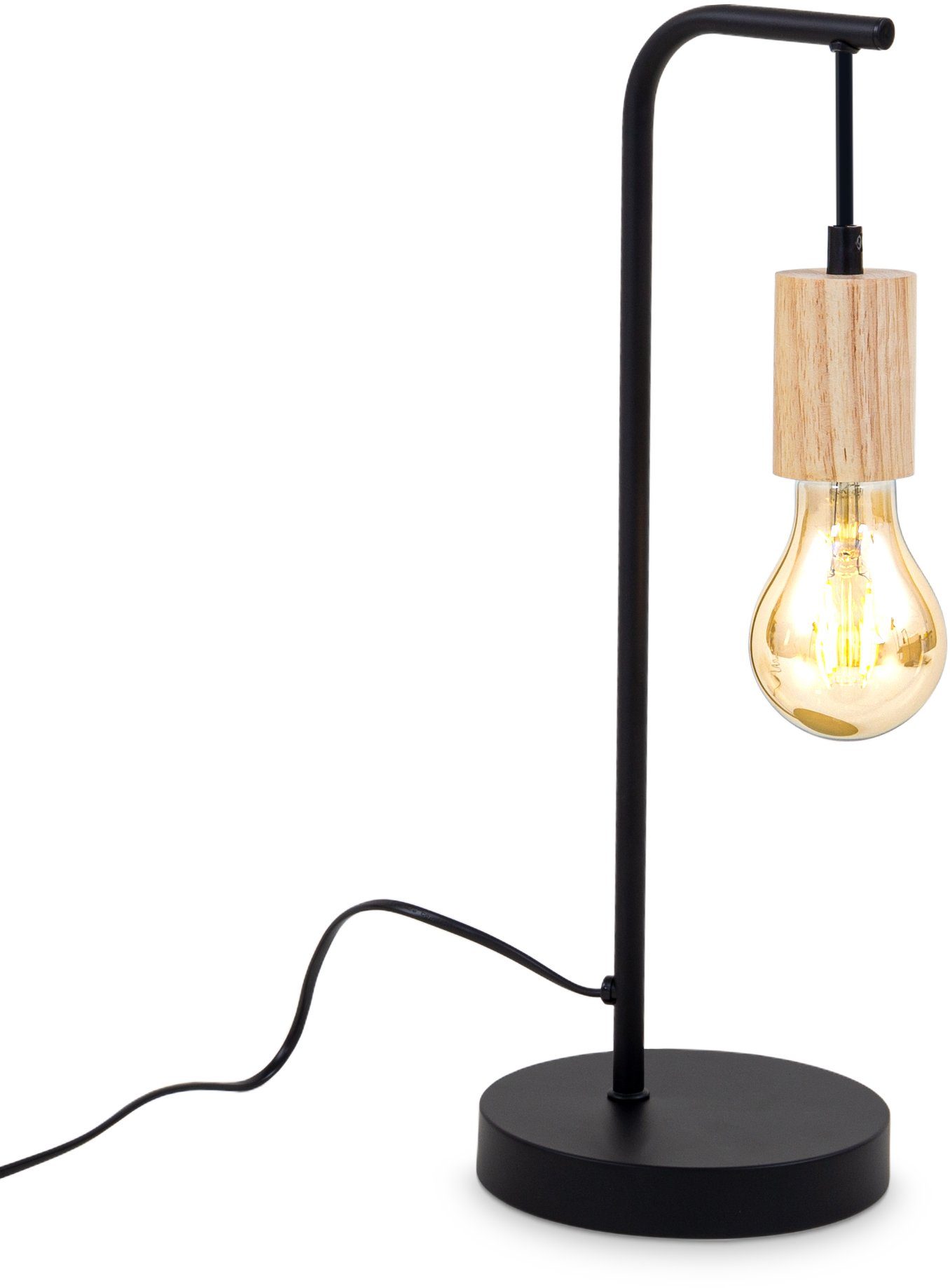 B.K.Licht Tafellamp BK_TL1375 Retro Tischlampe, Schwarz, Metall, E27, Kabel mit Schalter (1 stuk)