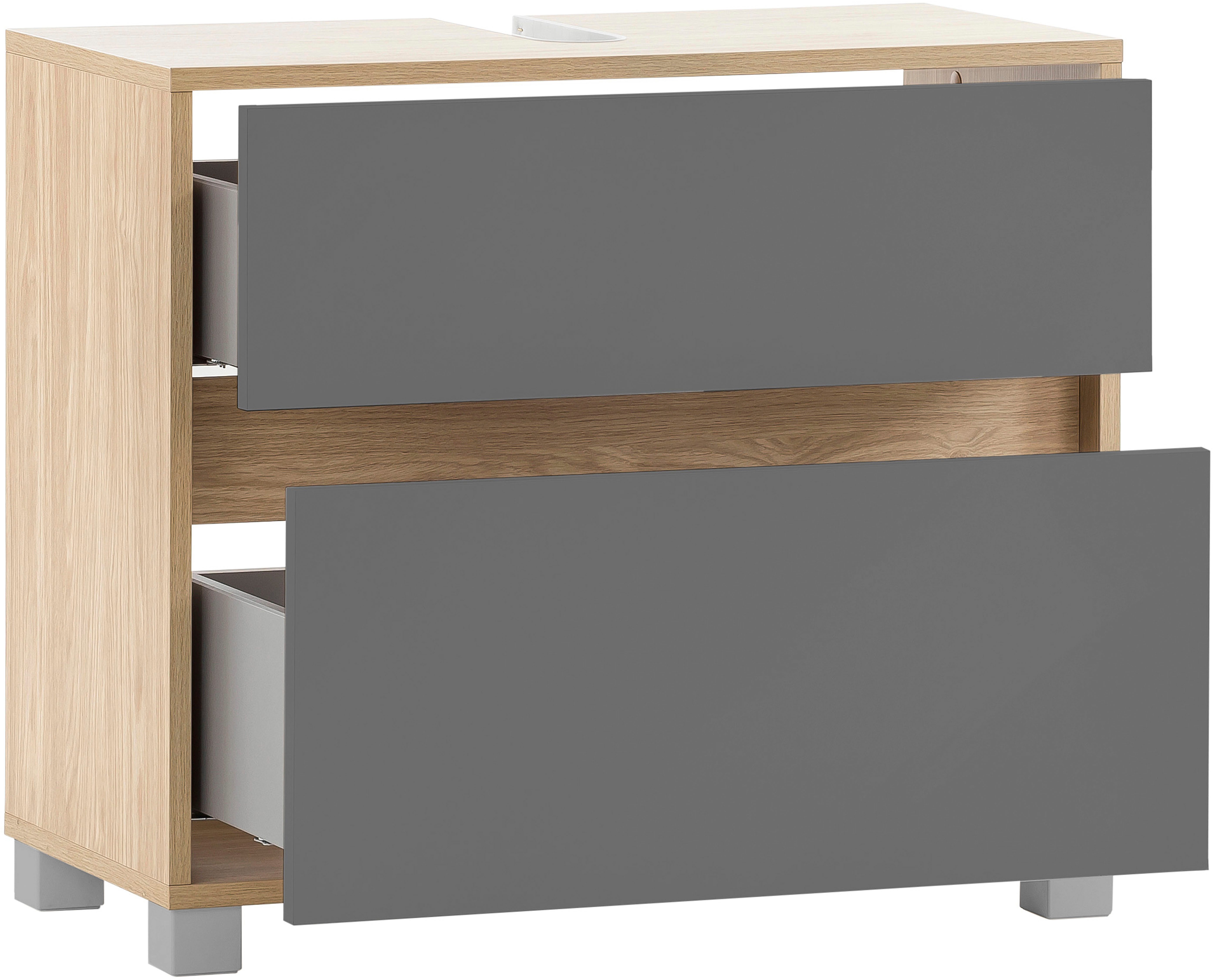 Mäusbacher Wastafelonderkast Mali, breedte 68 cm Houtdecor met voelbare structuur, siphonuitsparing in het bovenblad