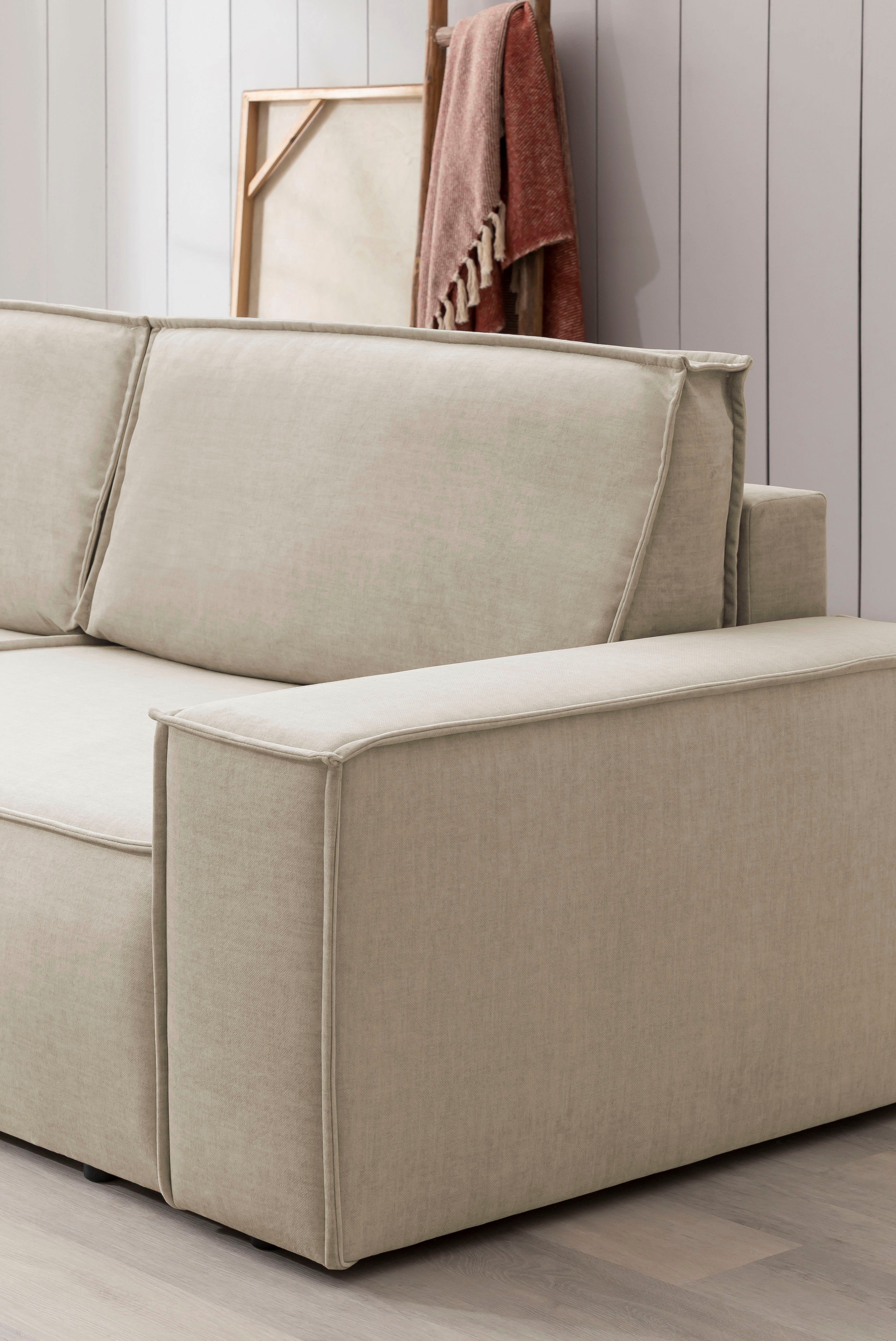 Home affaire Hoekbank SHERWOOD bedbank 267 cm, L-model, Slaapfunctie met bedlade (210x136 cm), cord, vintage, fluweel