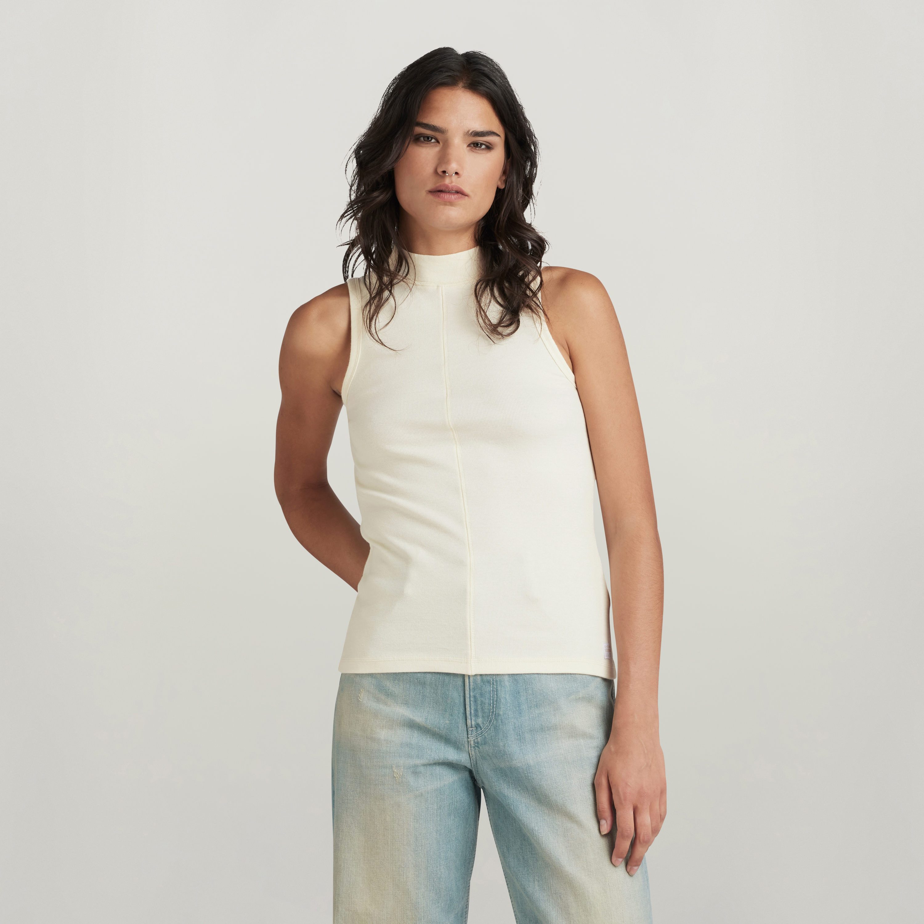 G-Star RAW Geribde tanktop Open back mock slim t sl wmn dames tanktops maat L (40) wit