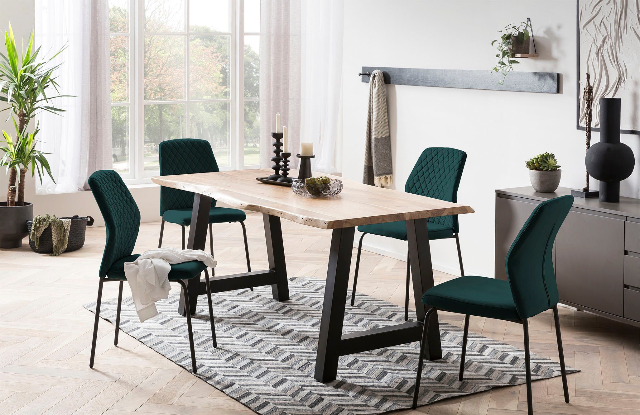 SalesFever Stoel met 4 poten met honingraatpatroon op de rug (set, 2 stuks)