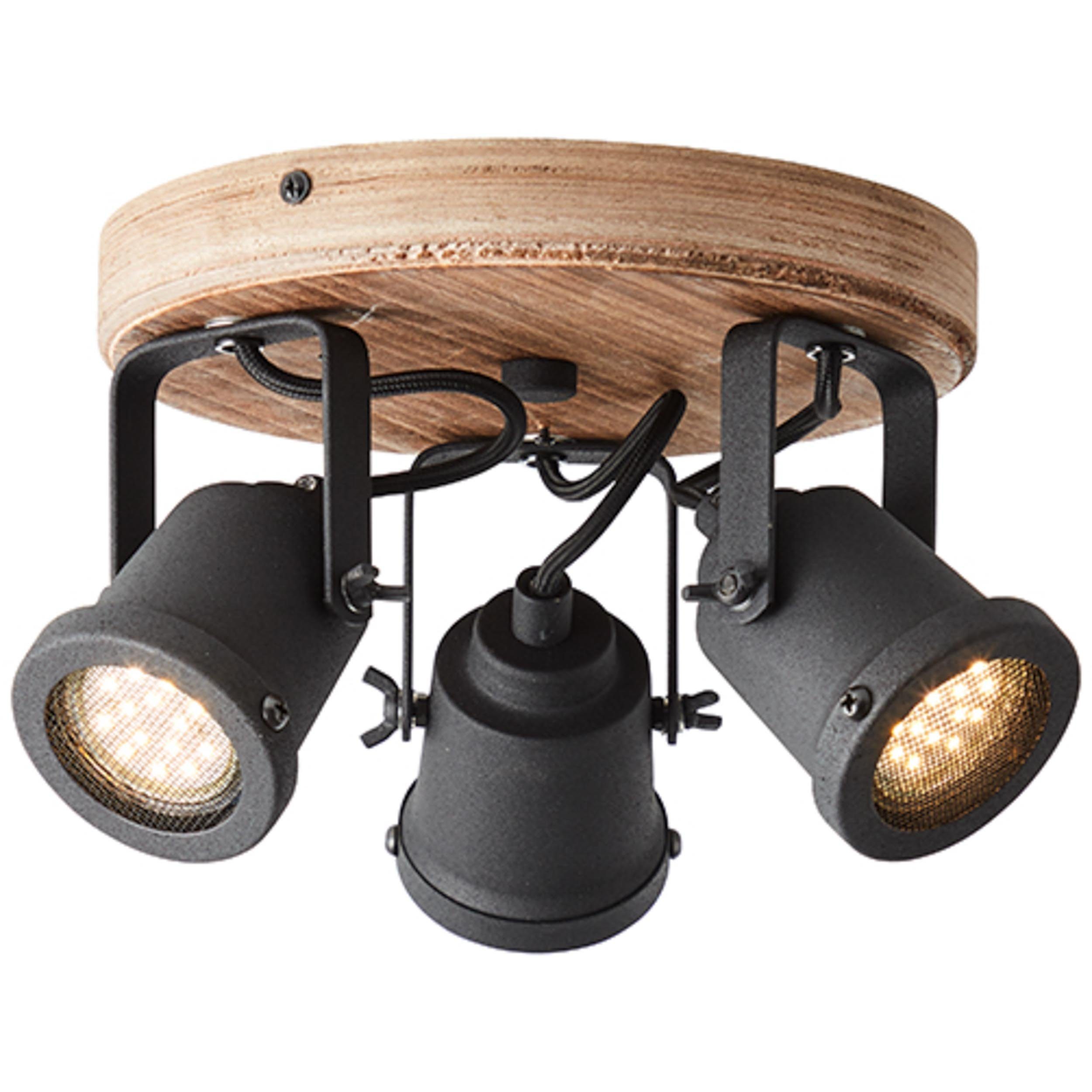 Brilliant Leuchten Plafondspot Inge Ø 26 cm, 3 x GU10, metaal/hout, kantelbaar, donker hout/zwart (1 stuk)