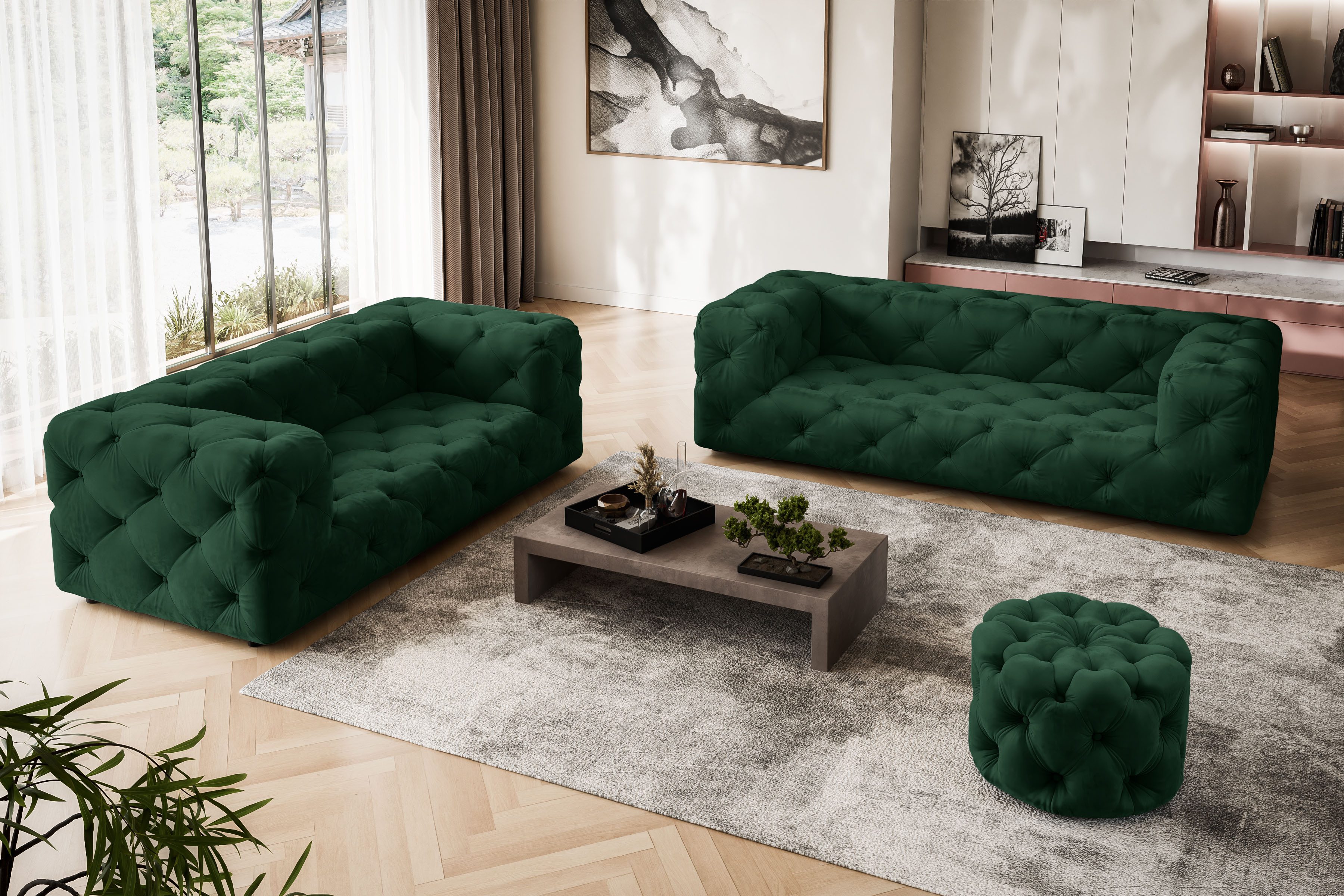 Places of Style Hocker FOLLINA Beklede poef met klassieke Chesterfield-knopafwerking