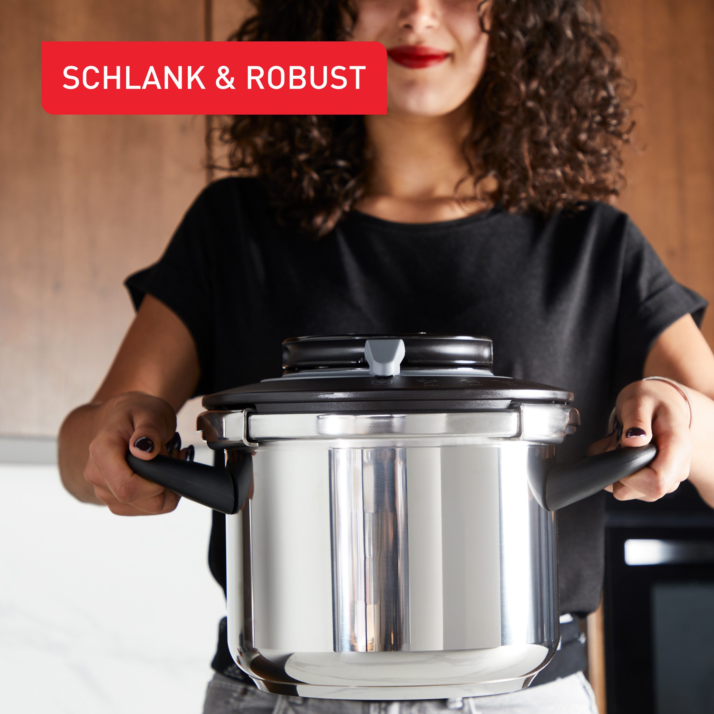 Tefal Snelkookpan Clipso+ CHEF, 6 liter snelkookpan 4 kookprogramma’s, 6 veiligheidsniveaus, afneembare timer