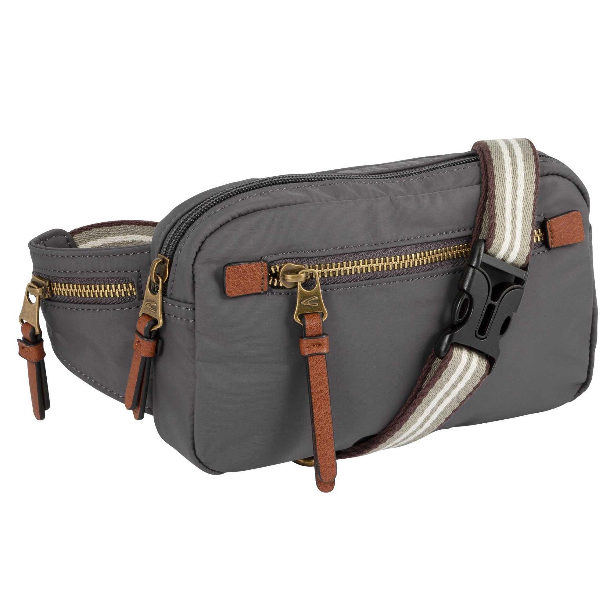 camel active Buiktasje Bari van hoogwaardig mat nylon met gestreept geweven band dames heuptasjes maat 40 x 12,5 x 4 cm grijs