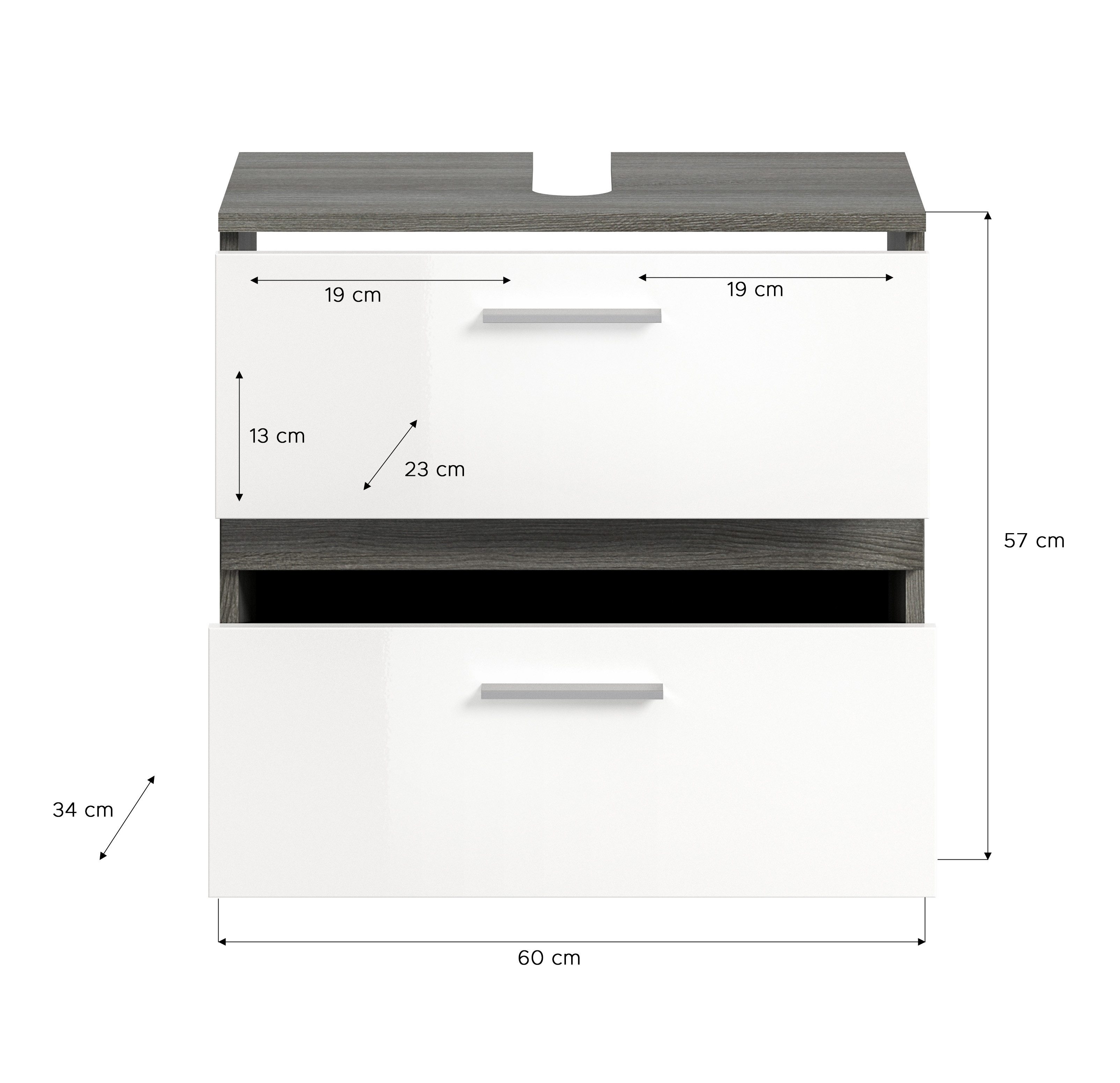 welltime Wastafelonderkast LUCCA, TOPSELLER!, Breedte 60 cm, 2 lades, hoogwaardige MDF front