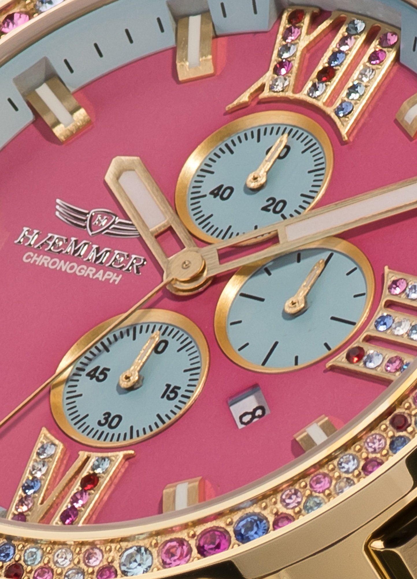 HAEMMER GERMANY Chronograaf EMINENT Quartzhorloge, dameshorloge, datum, stopwatchfunctie, saffierglas, leren band