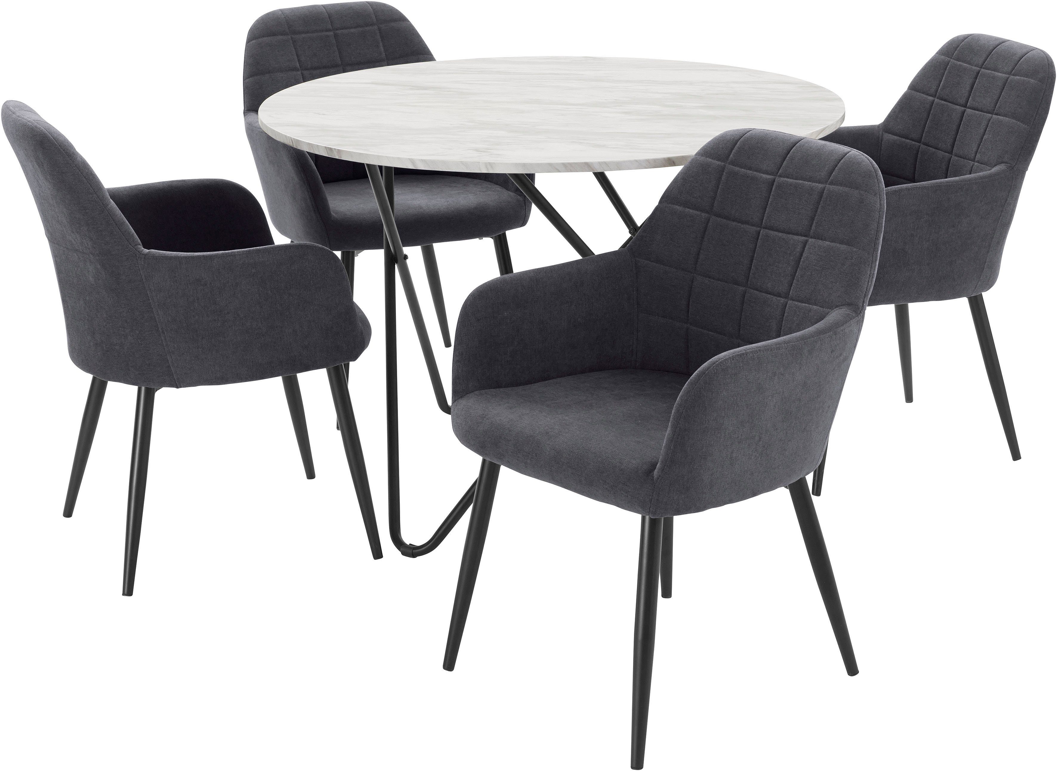 INOSIGN Eethoek JonasMara ronde tafel in marmerlook (set, 5-delig) eethoeken wit