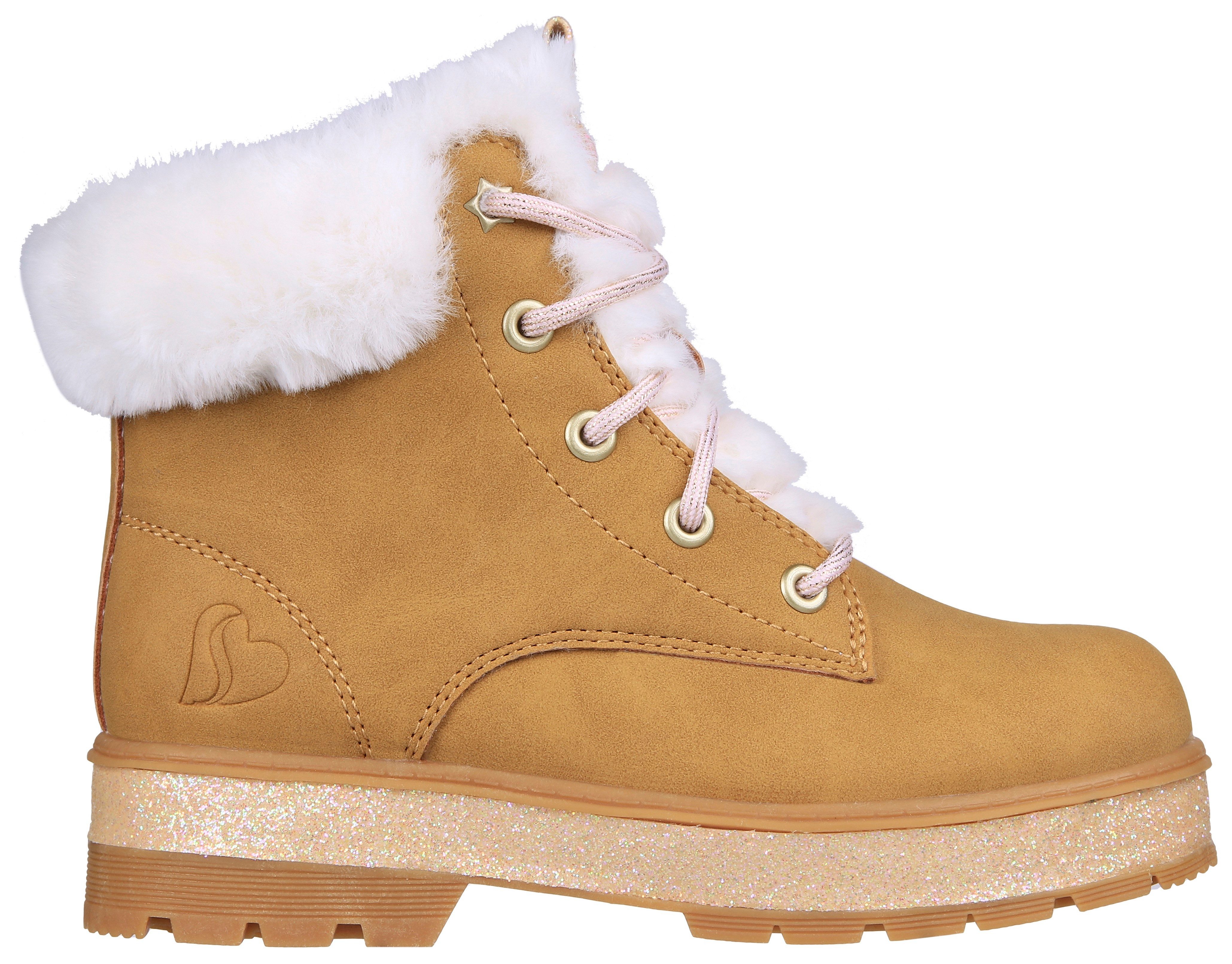 Skechers Winterlaarzen STREET GLITZ , worker boots, veterschoenen, winterlaarzen met kunstbont op de schacht