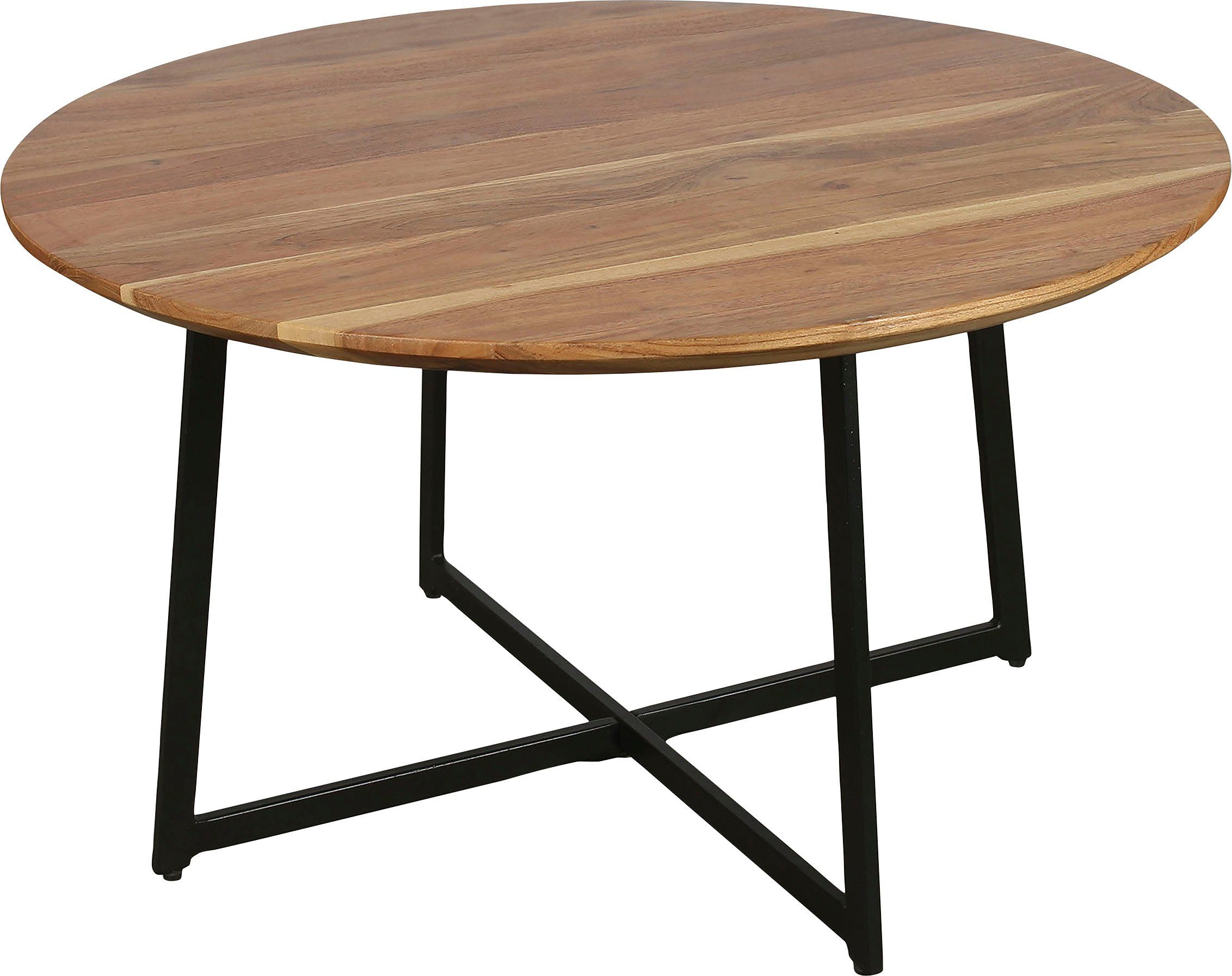byLIVING Salontafel Alina met massief acaciahout - plaat en zwarte metalen frame, rond 80 cm. salontafels bruin