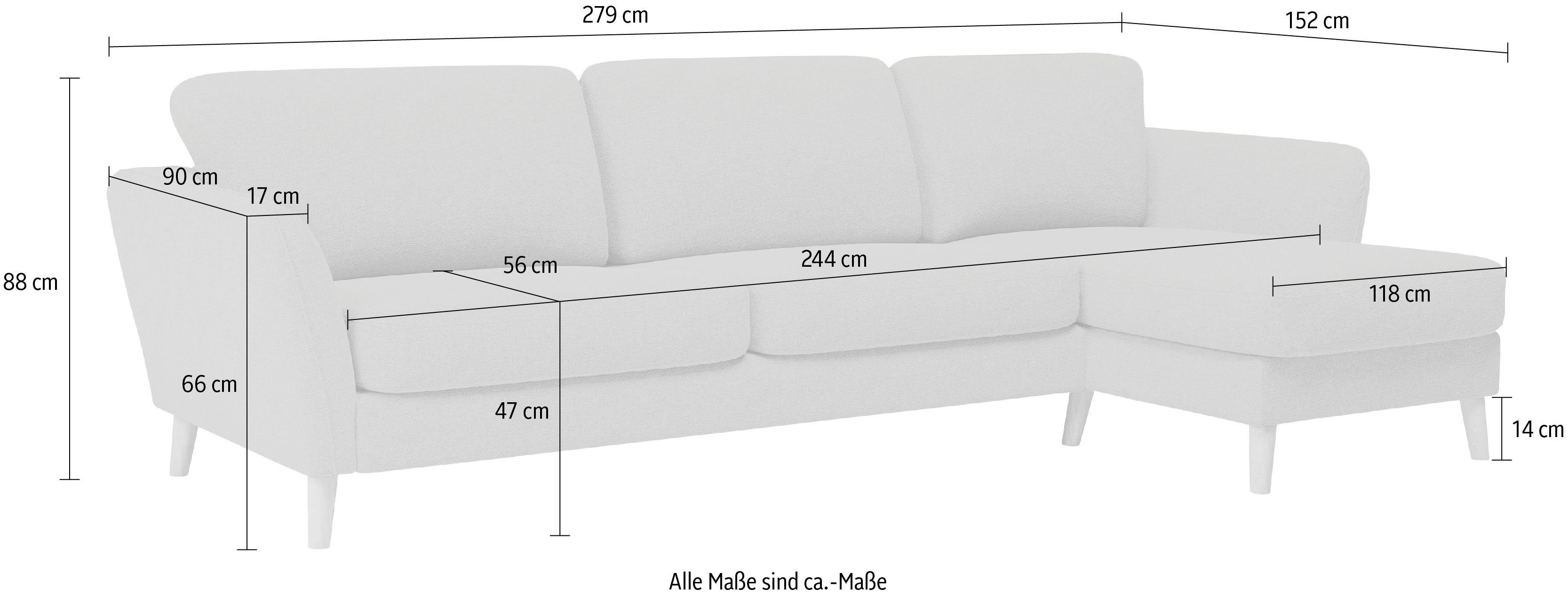 Home affaire Hoekbank MARSEILLE (279/152cm), L-vorm, rec. rechts/links, verschillende bekledingen Massief houten poten van eiken, in verschillend overtrekken en kleurvarianten