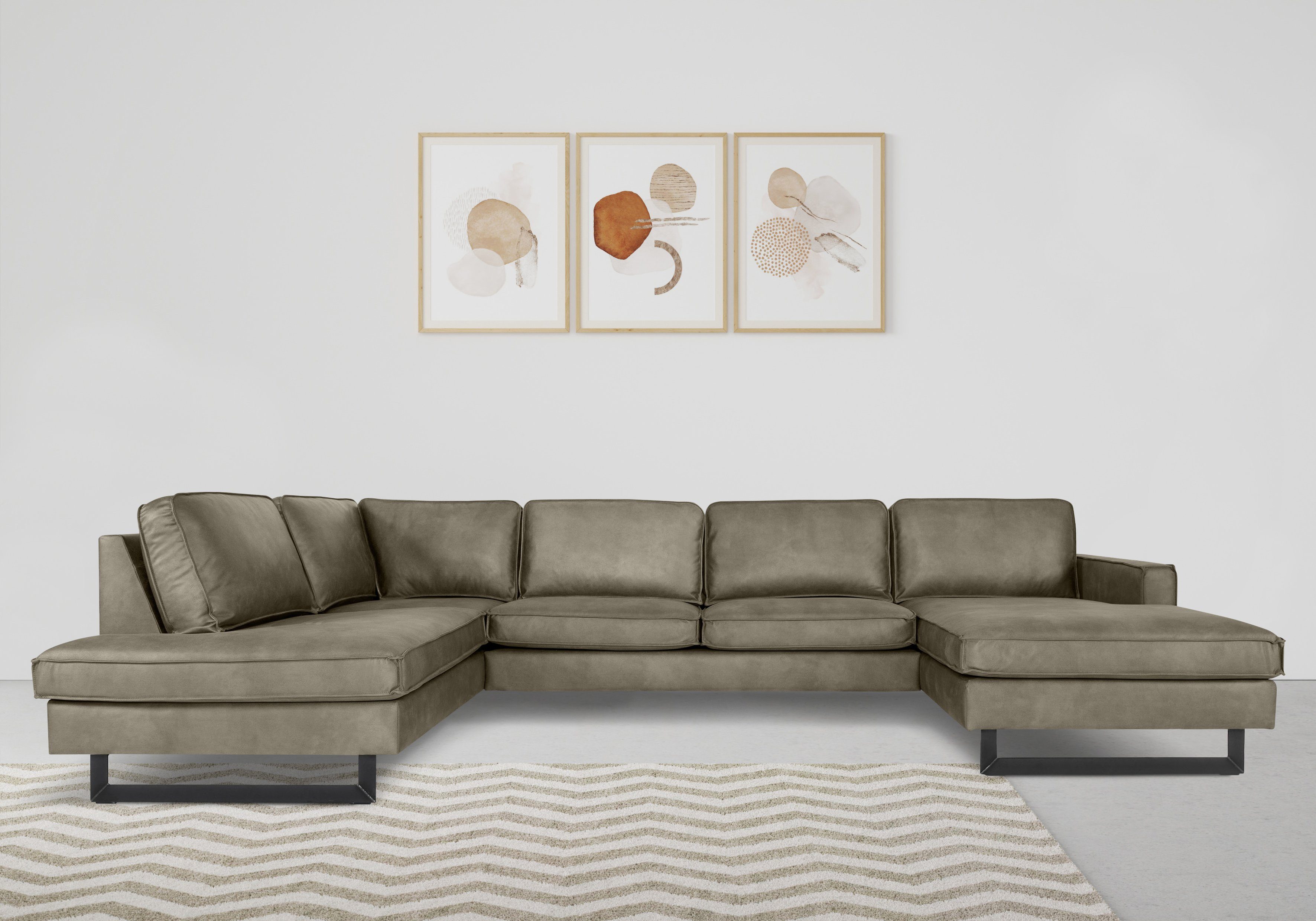 Places of Style Zithoek Pinto, 350 cm, U-vorm, XXL, met ottomanen Cord, fijncord, luxe-microvezel leer en chenille