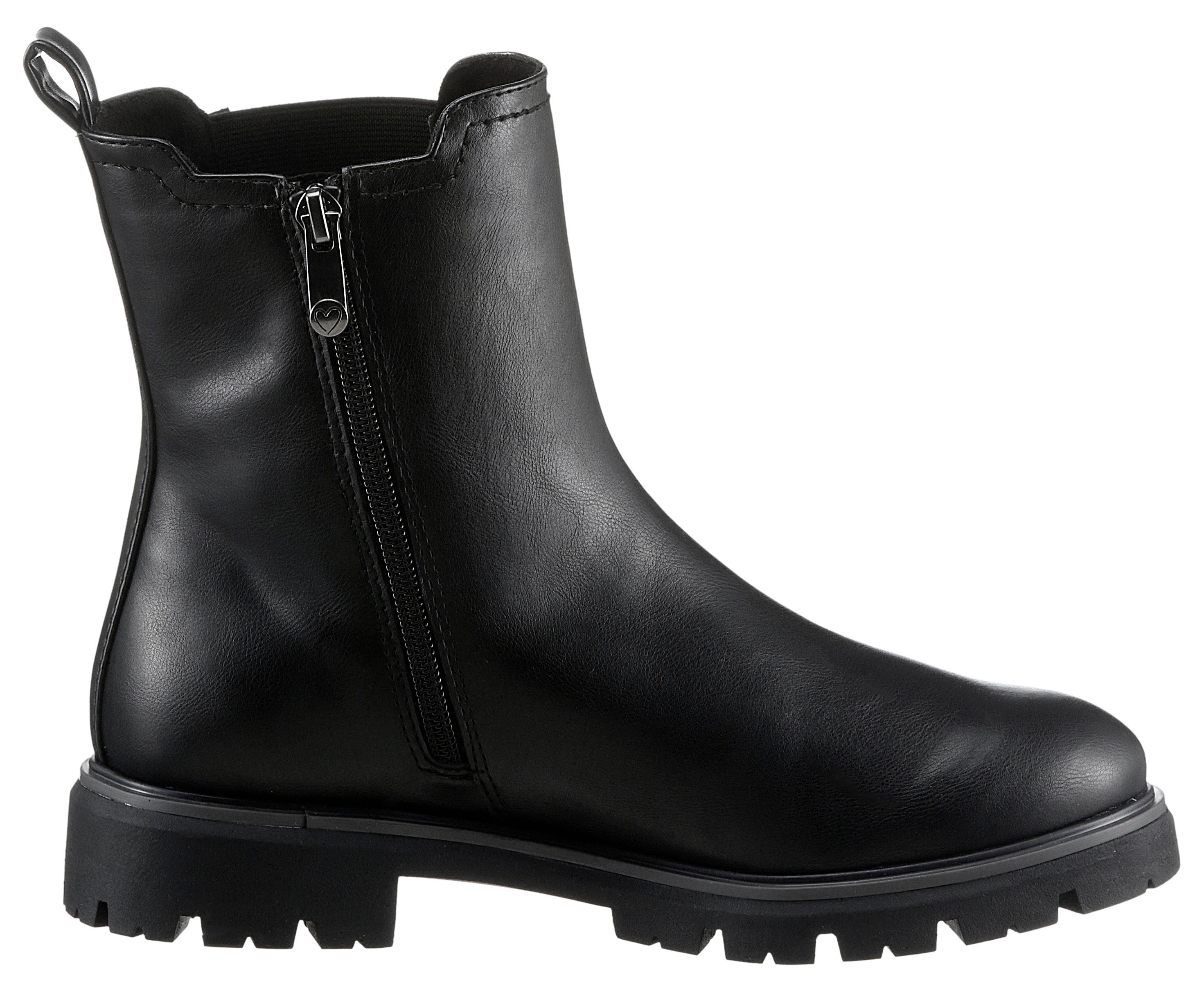 Marco Tozzi Chelsea-boots , blokhak, enkellaarsjes, laarzen, vegan, versierd met strass-steentjes