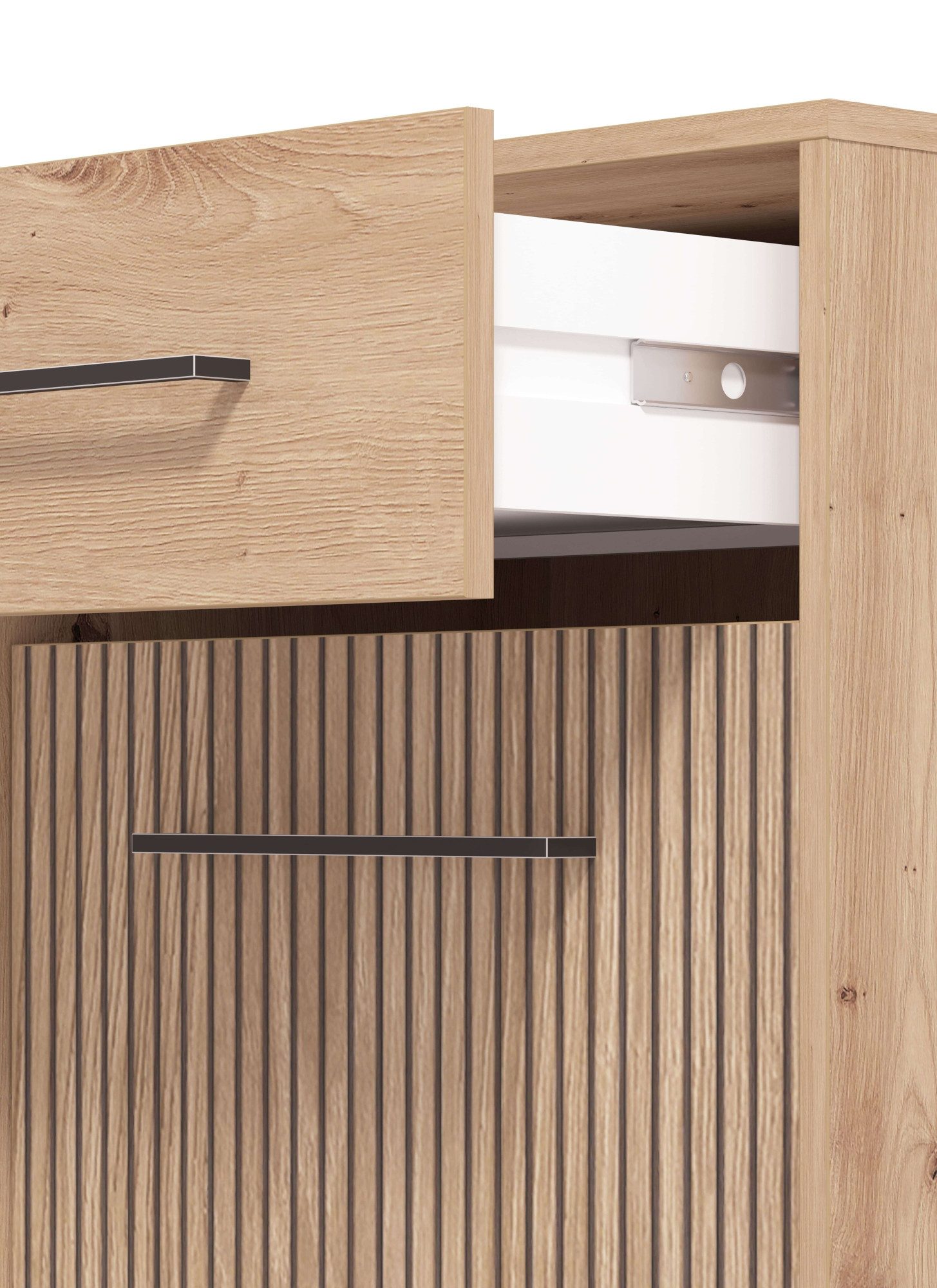 INOSIGN Halmeubelset Landes, halmeubelen, breedte 189 cm, in artisan eik met strepen (set, 5-st) incl. 2 kasten, zitbank, garderobe paneel en spiegel (complete set, 5-delig)
