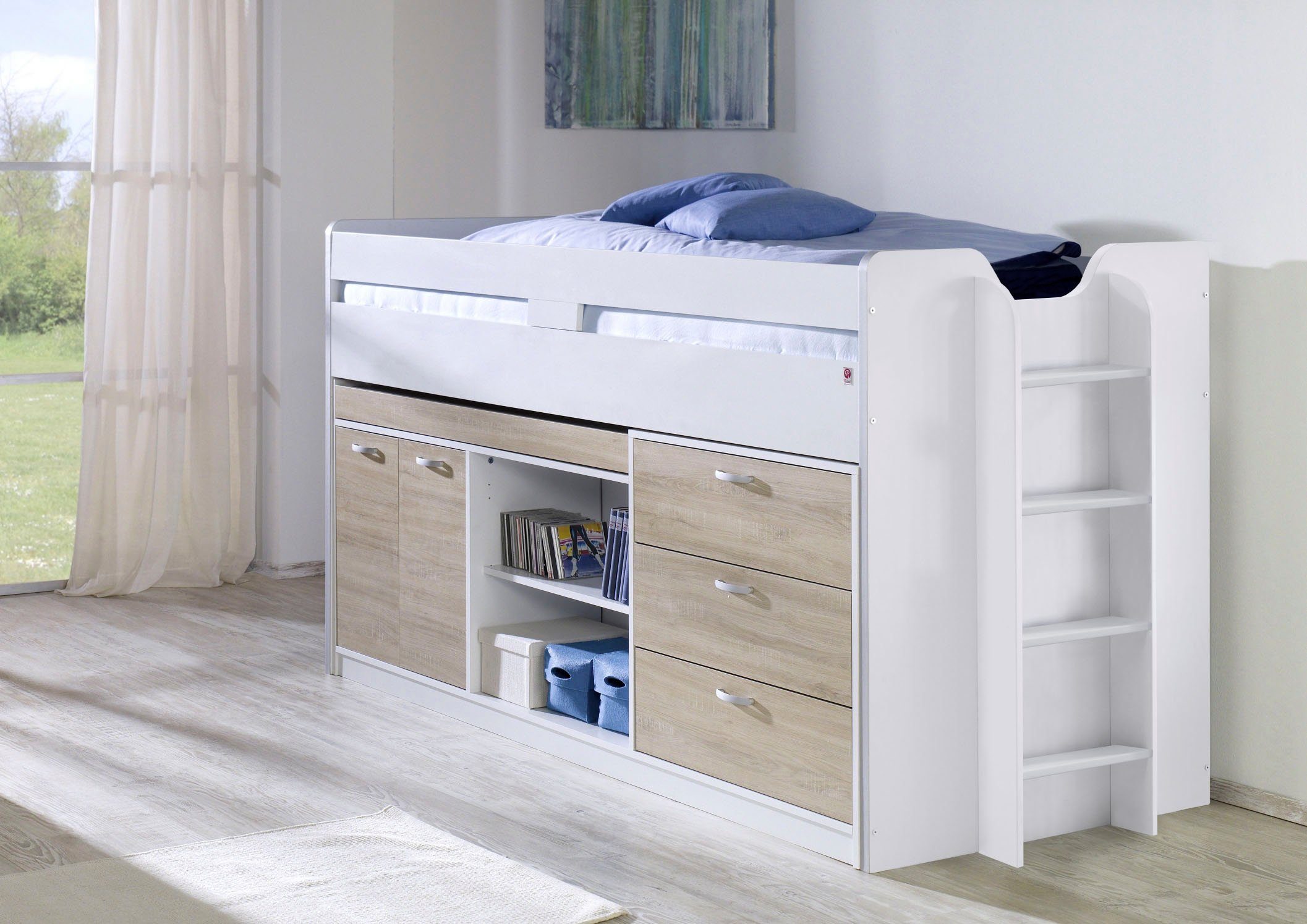 Relita Hoogslaper Ponny Ligoppervlak 90 x 200 cm, met valbeveiliging en opbergruimte, diverse kleuren
