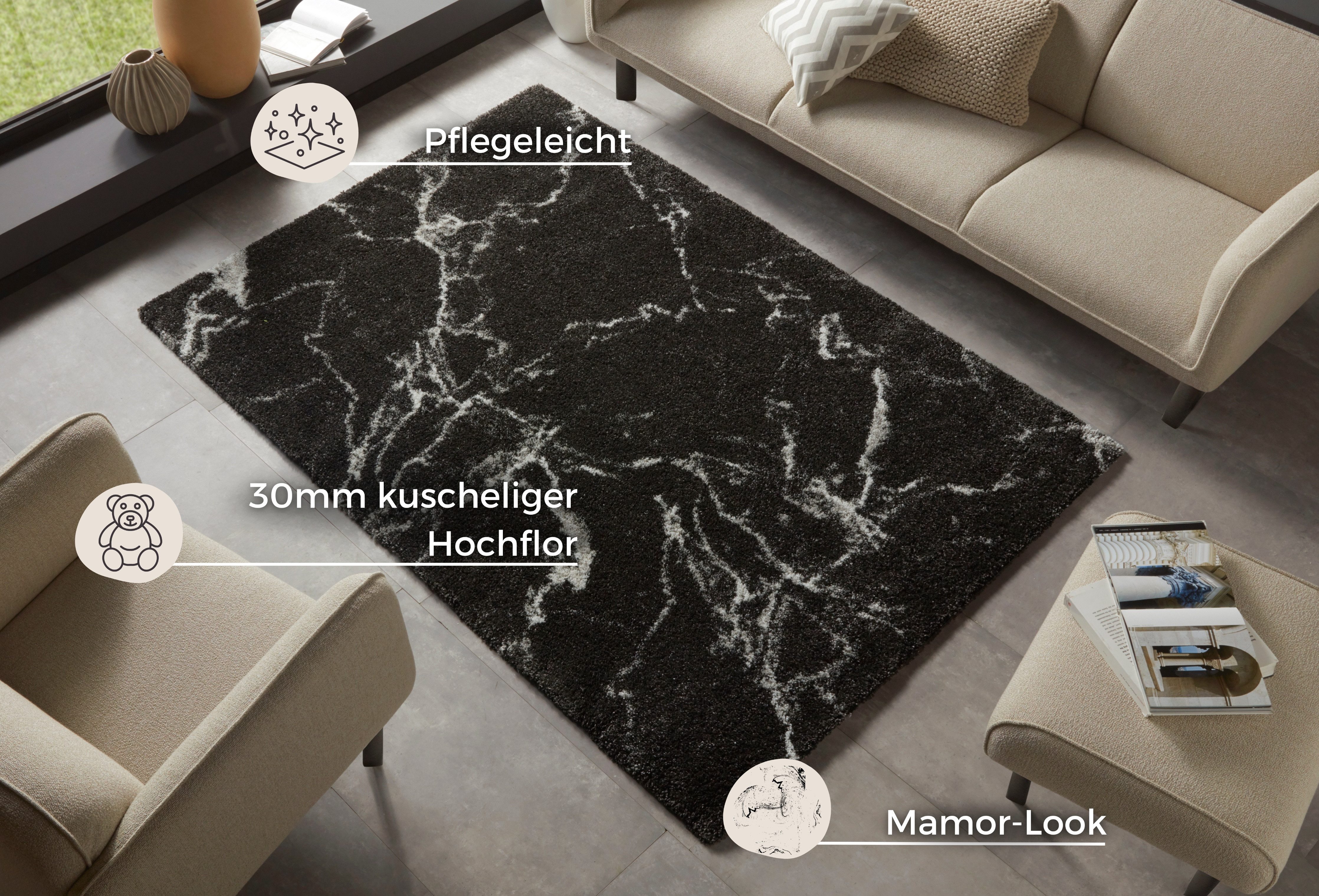 HANSE Home Hoogpolig vloerkleed MAYRIN Hoge pool, vloerkleed, shaggy, flokati, zacht, marmer-look, woonkamer