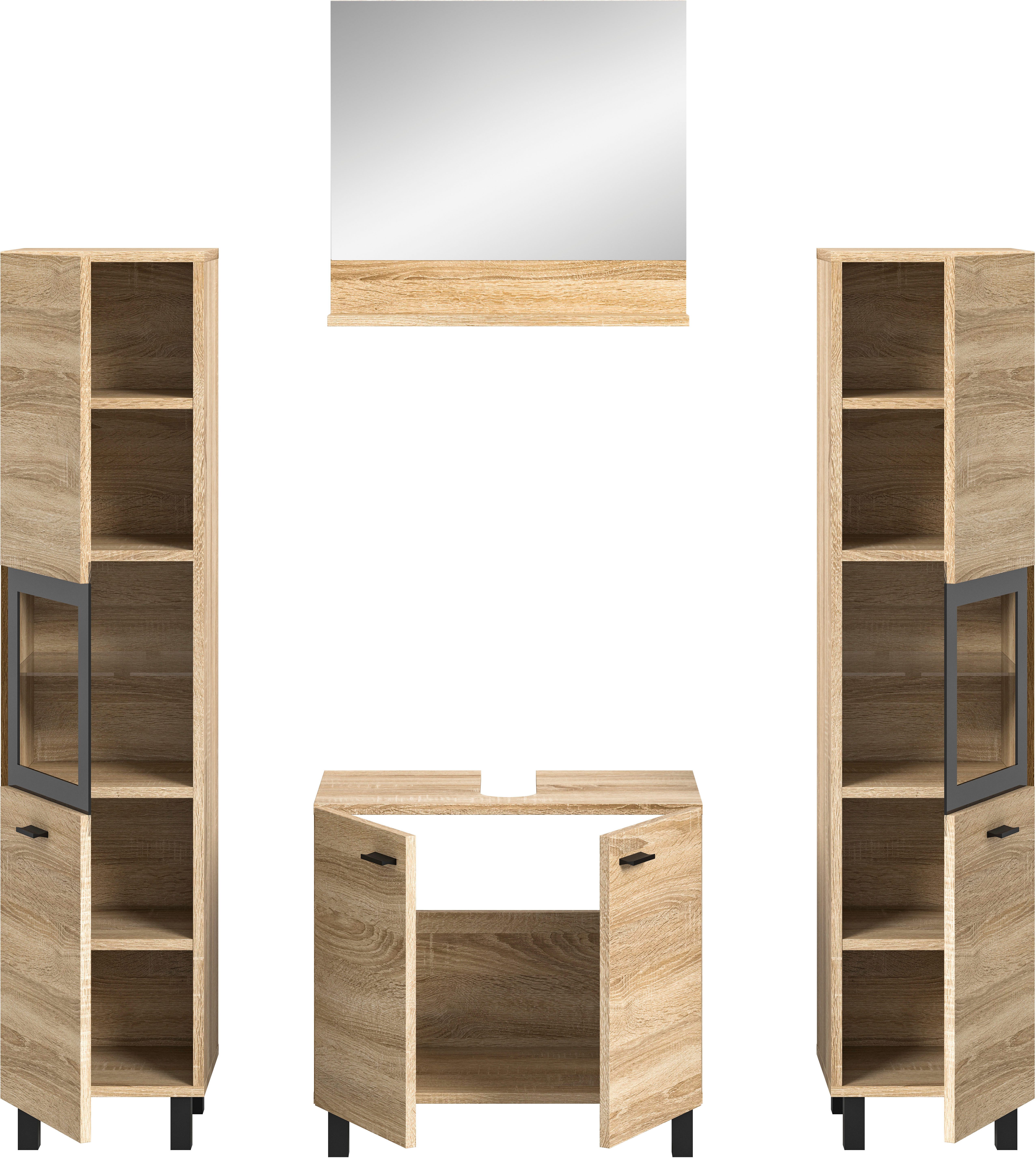 welltime Badmeubelset Tampa, breedte 137cm, 4-delig Wastafelonderkast, spiegel, hoge kast (4 stuks)