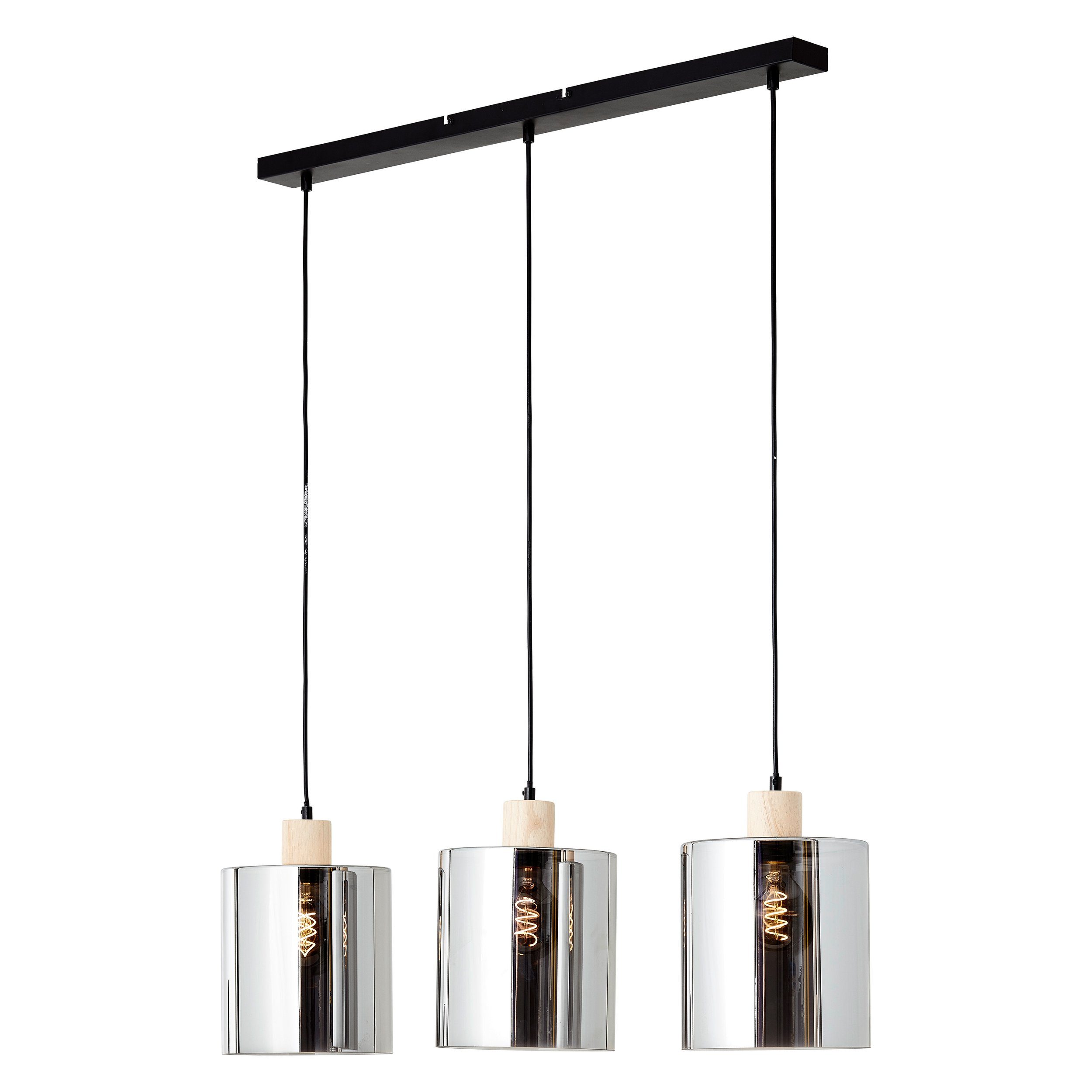 Brilliant Leuchten Hanglamp Weald Hoogte 120 cm, E27, inkortbaar, metaal/glas/hout, zwart/rook/hout